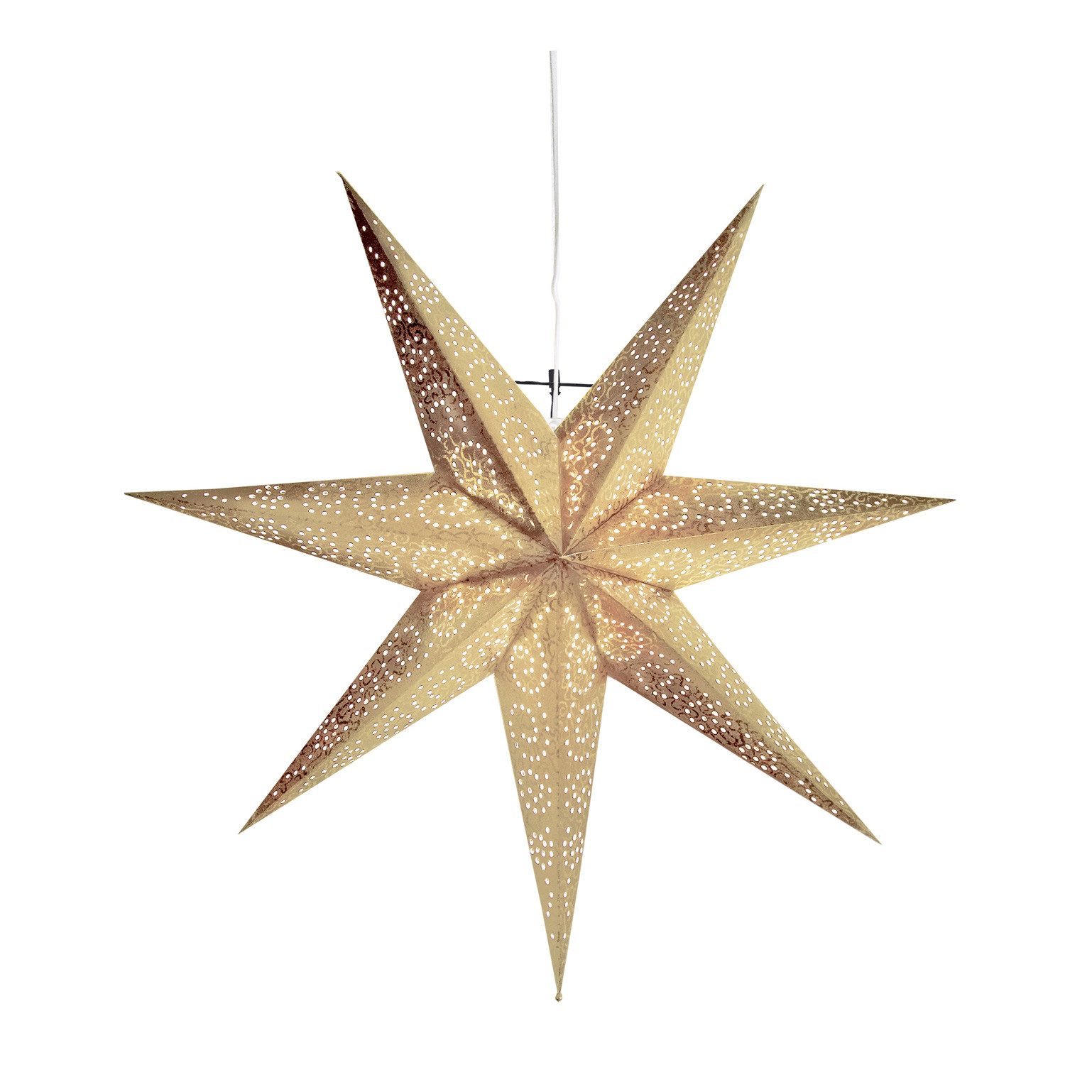 STAR TRADING LED Stern Papierstern Leuchtstern Faltstern 7-zackig hängend 60cm mit Kabel gold