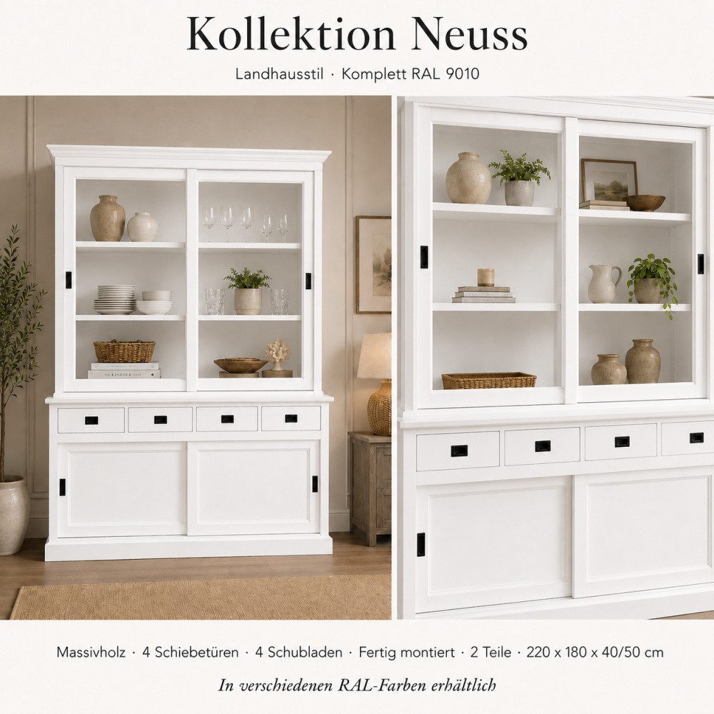 Wohnpalast Vitrine Vitrinen Schrank Neuss 180 cm weiß - Vitrine mit Schiebetüren