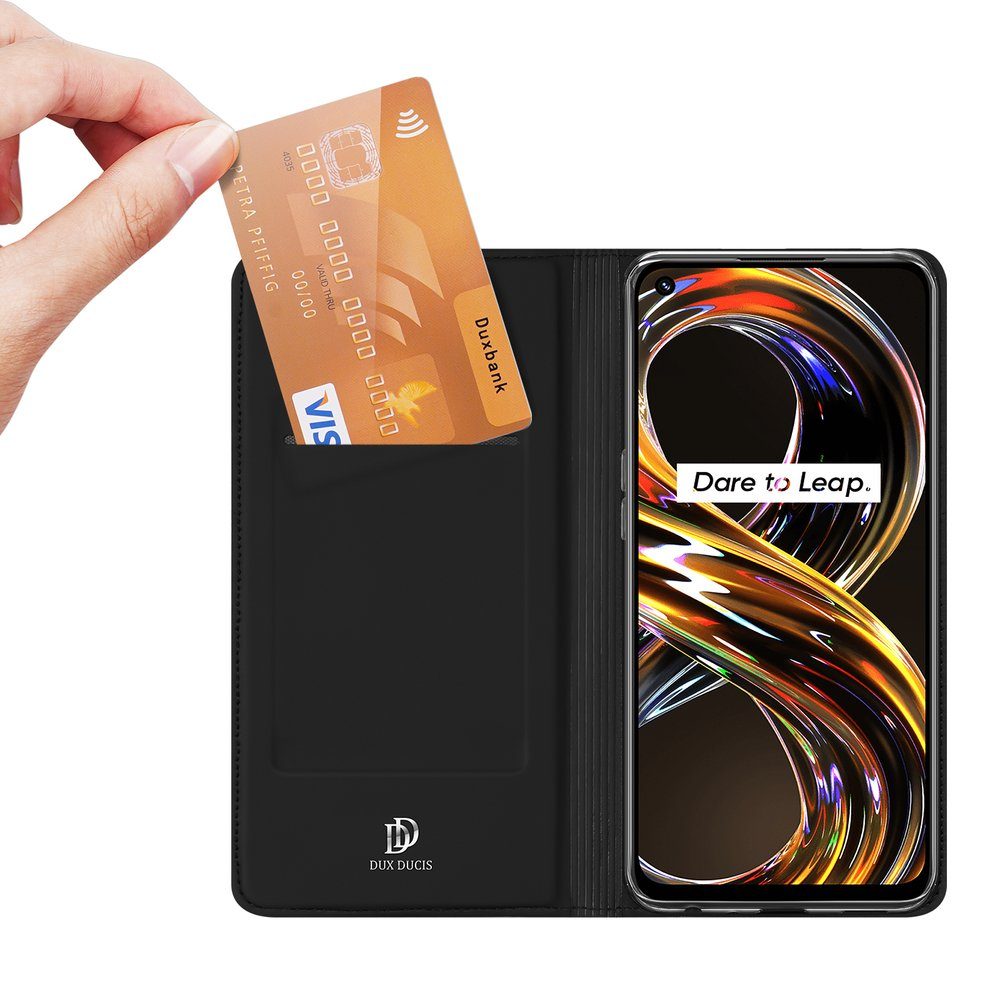 Dux Ducis Handyhülle Buch Tasche "Dux Ducis" für Realme 8i Schwarz 6,6 Zoll, Kunstleder Schutzhülle Handy Wallet Case Cover mit Kartenfächern