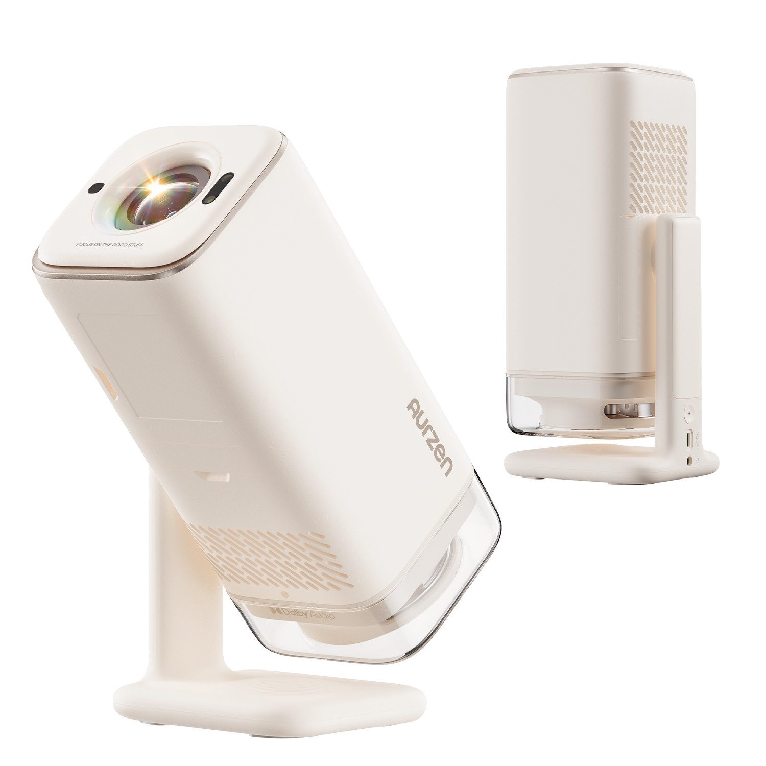 Aurzen Tragbarer Mini Projektor mit Google TV & Netflix, 4K Unterstützung Beamer (300 lm, 4K Unterstützt Pixel px, Native 1080P, Dolby Audio, TOF Autofokus, USB-C, WLAN & Bluetooth)