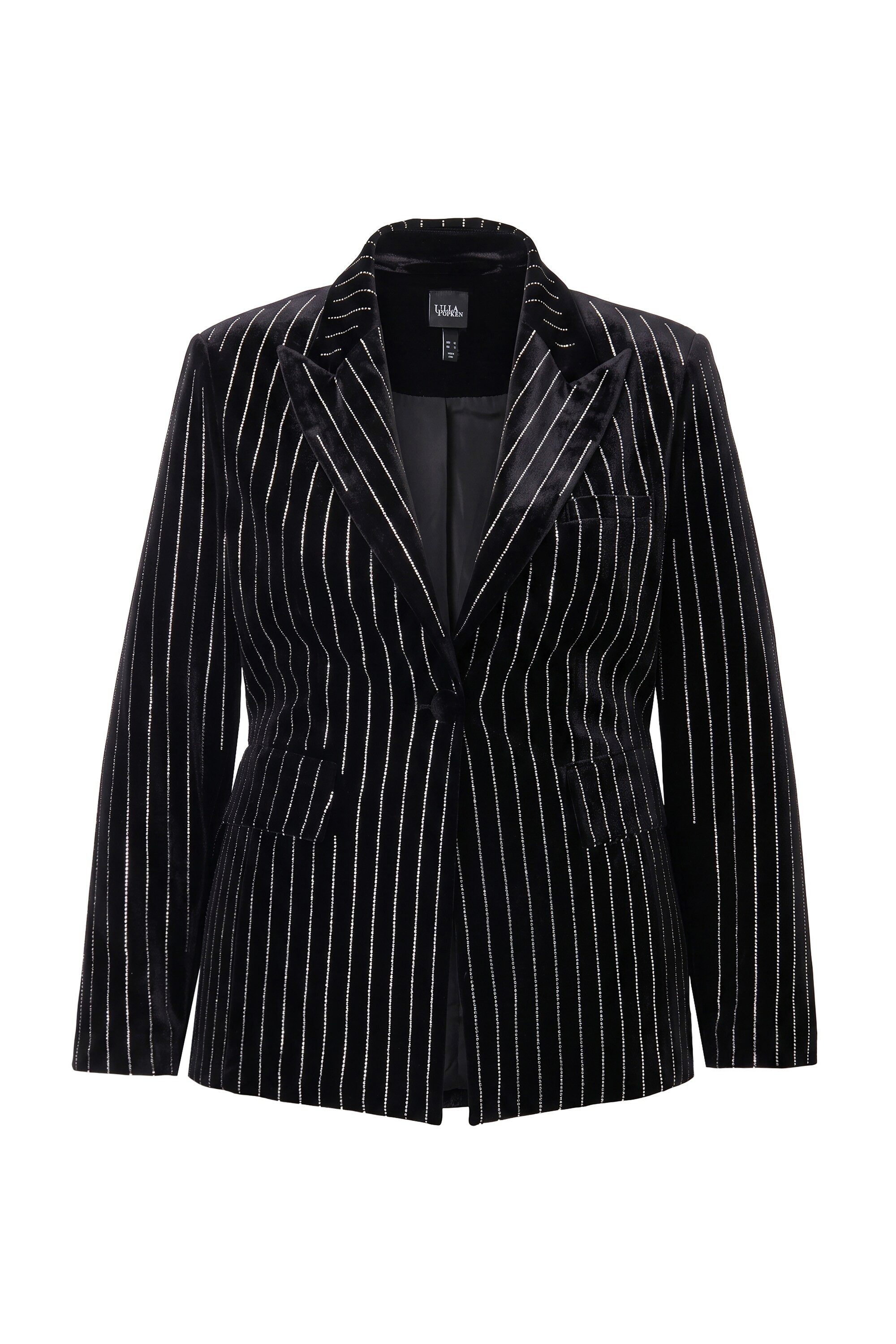 Ulla Popken Blusenblazer Samtblazer Tailored Fit Glitzersteinchen
