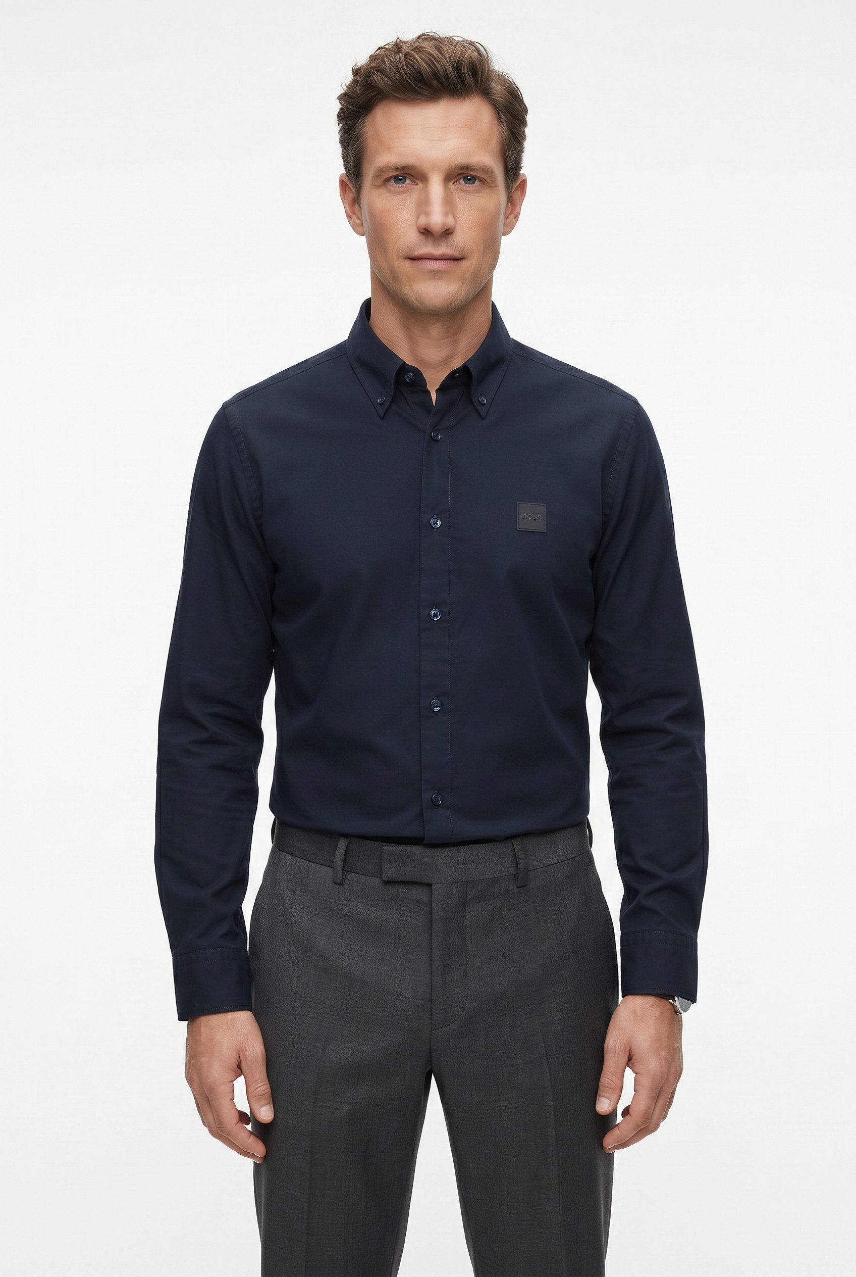 BOSS ORANGE Langarmhemd Ricoplus M Button-down-Kragen, Regular Fit, reine Baumwolle