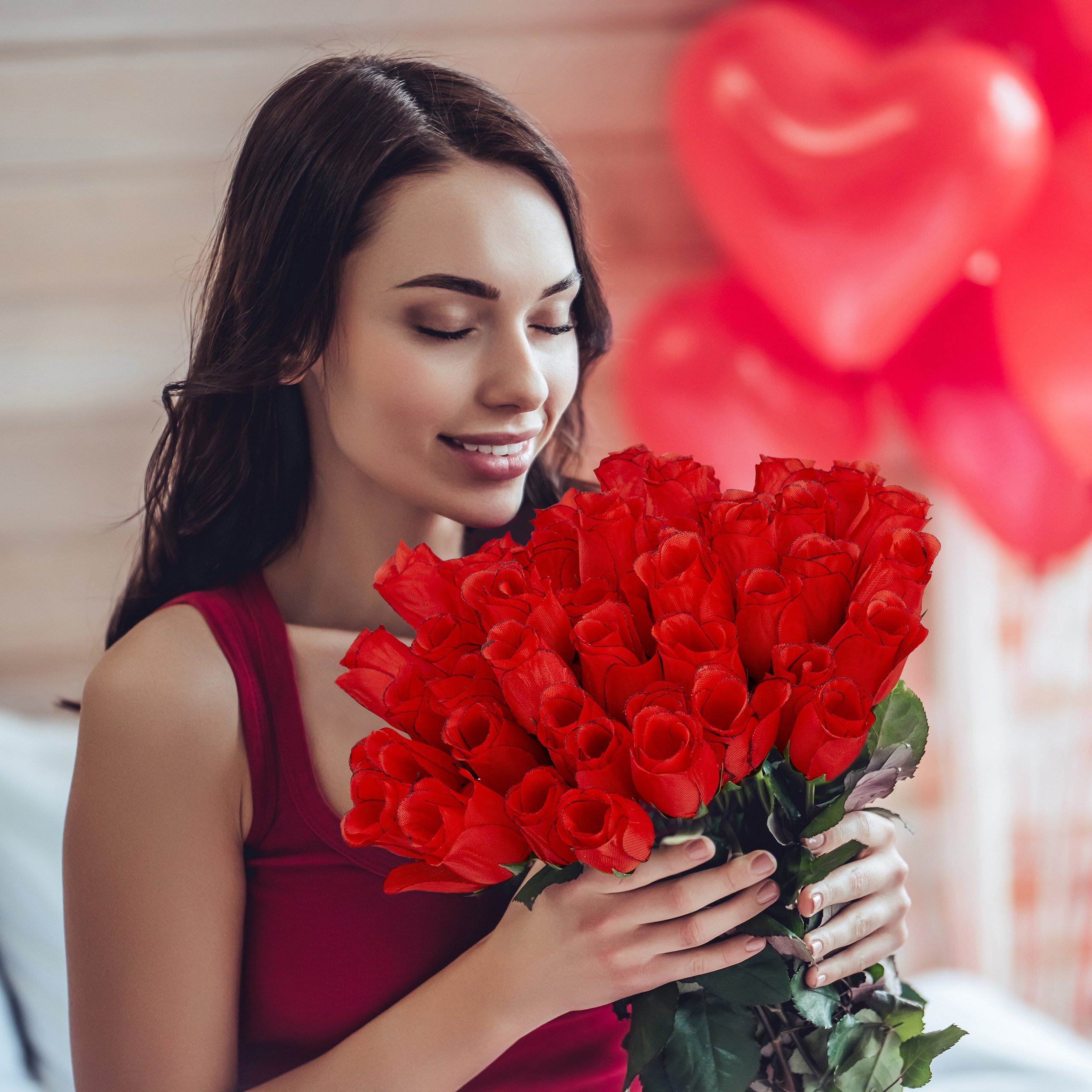 Künstliche Zimmerpflanze Kunstrosen rot 48 Stück, relaxdays, Höhe 26 cm günstig online kaufen