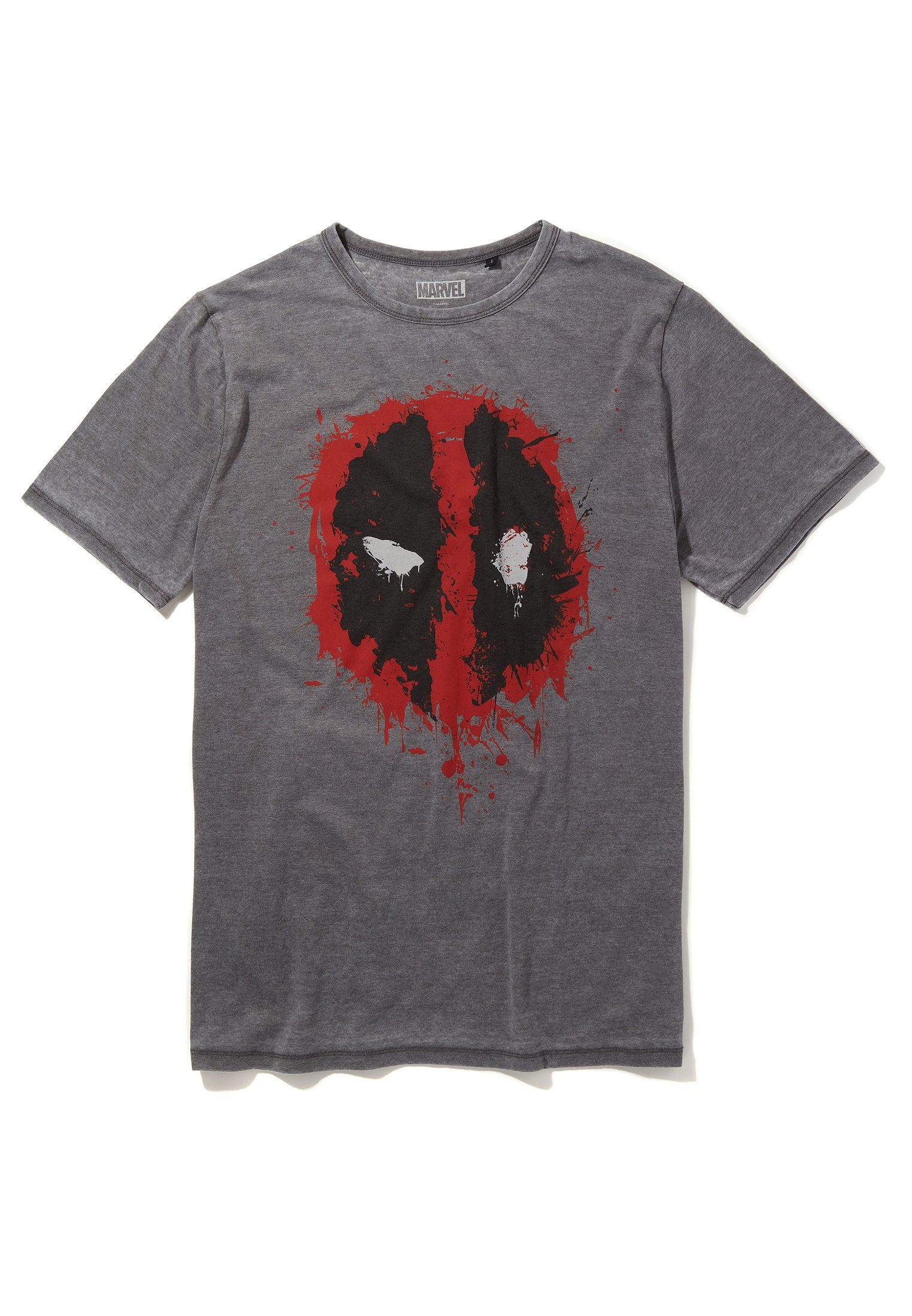 Recovered T-Shirt Marvel Deadpool Icon Paint Logo Charcoal GOTS zertifizierte Bio-Baumwolle | T-Shirts