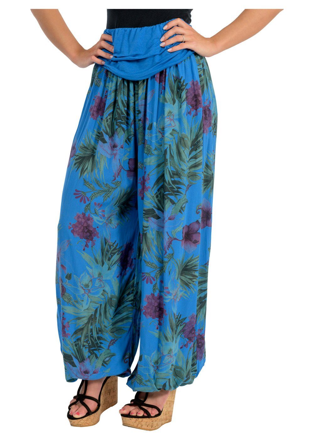 malito more than fashion Haremshose 8939 Aladinhose mit floralem Muster Einheitsgröße blau