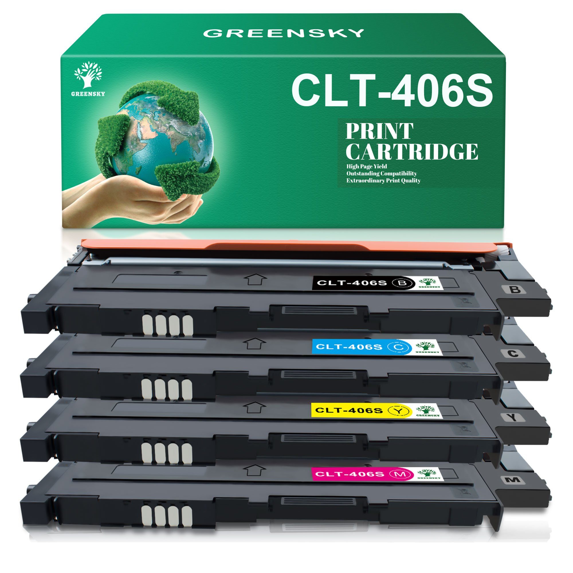 Greensky Tonerpatrone ersetzt CLT-406S CLT-P406C für SAMSUNG Xpress, (CLP-360 CLP-365W CLP-360N CLP-366W CLP-360ND CLP-367W, 4-St) 1x Schwarz, 1x Cyan, 1x Magenta, 1x Gelb