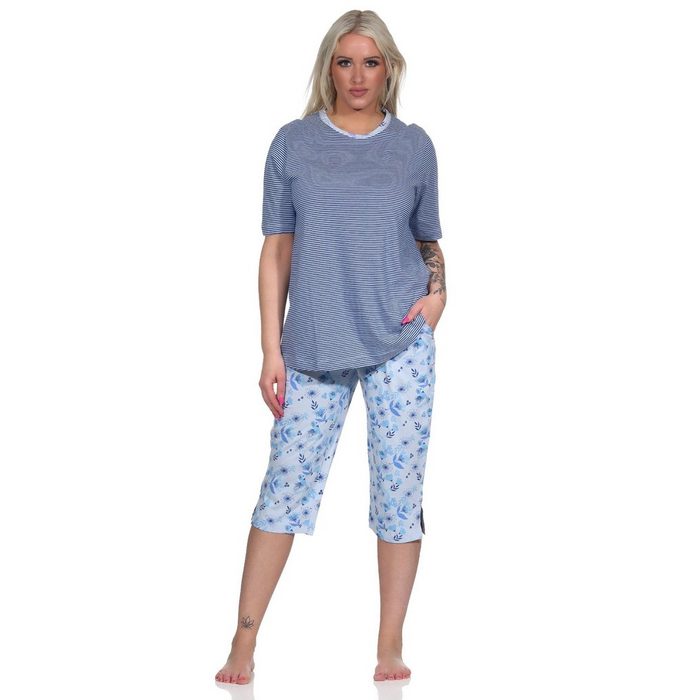 Normann Pyjama Eleganter Damen Pyjama Schlafanzug kurzarm mit Capri-Hose und Spitze - auch in Übergrössen