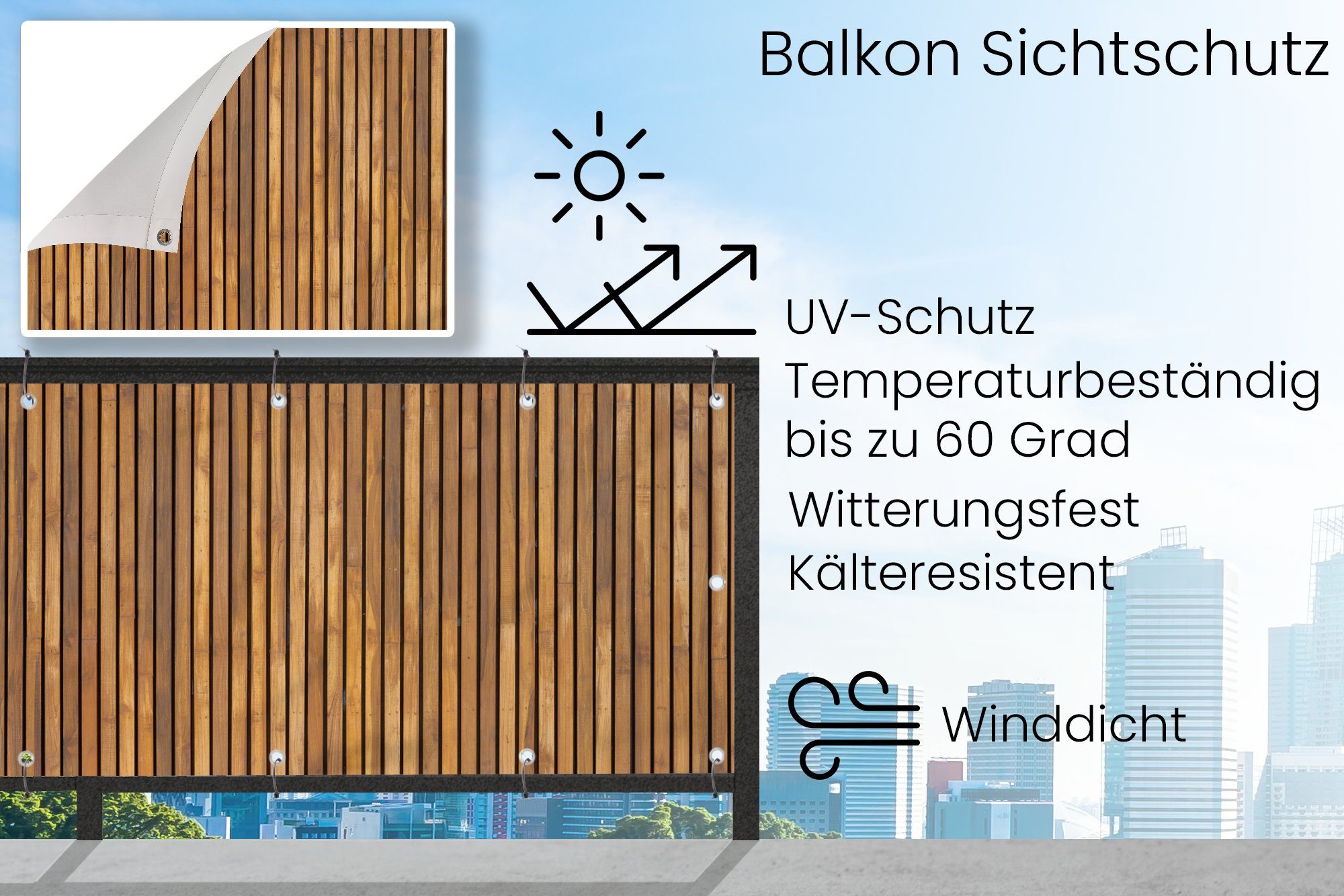 MuchoWow Balkonsichtschutz Latte - Wand - Latte - Holz (1-St) Balkon Sichtschutz 90x200, Windschutz für Zaun PVC, 200x90 cm