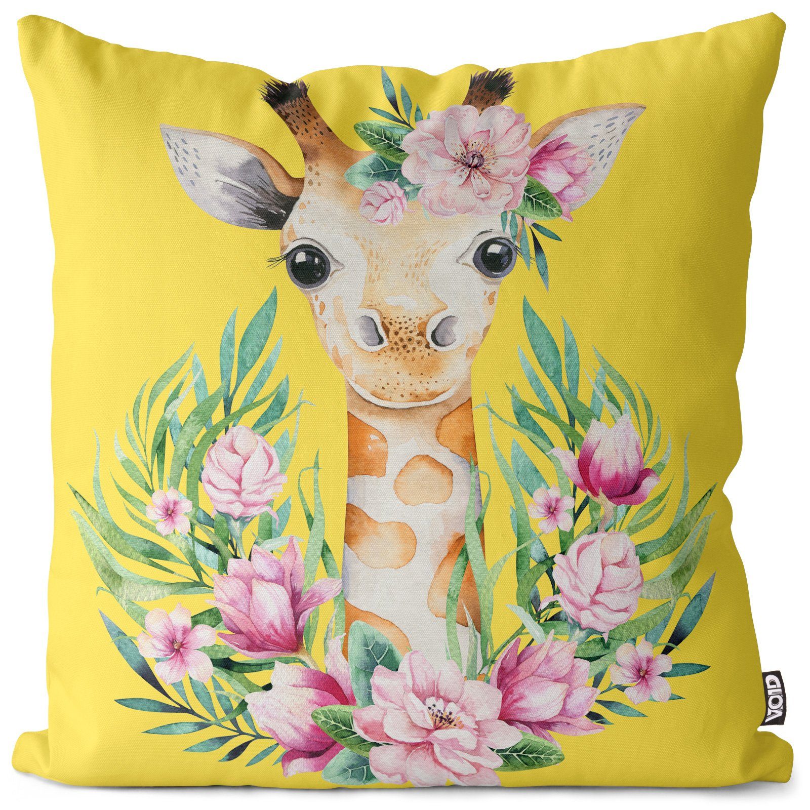 Kissenbezug, VOID (1 Stück), Deko-Kissen Afrika Baby-Giraffe Hawaii Blumen-Muster Kinder Blumen-Girlande Safari Savanne Zoo Reise Urlaub Blätter Tiere Steppe Sommer Ausflu