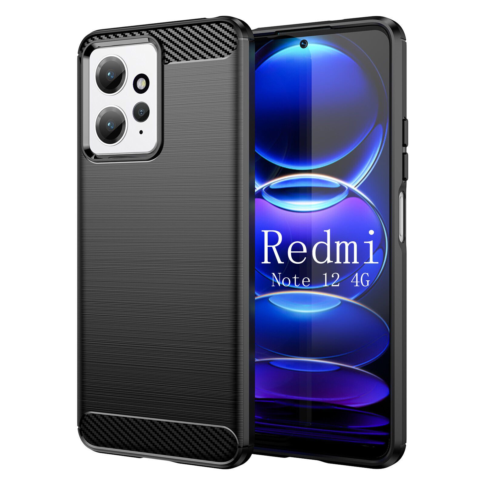 betterfon Handyhülle Carbon Hülle für Xiaomi Redmi Note 12 4G Backcover TPU Silikon Schwarz, Carbon-Look – stoßfestes Case mit Air-Cushion & Metall-Optik