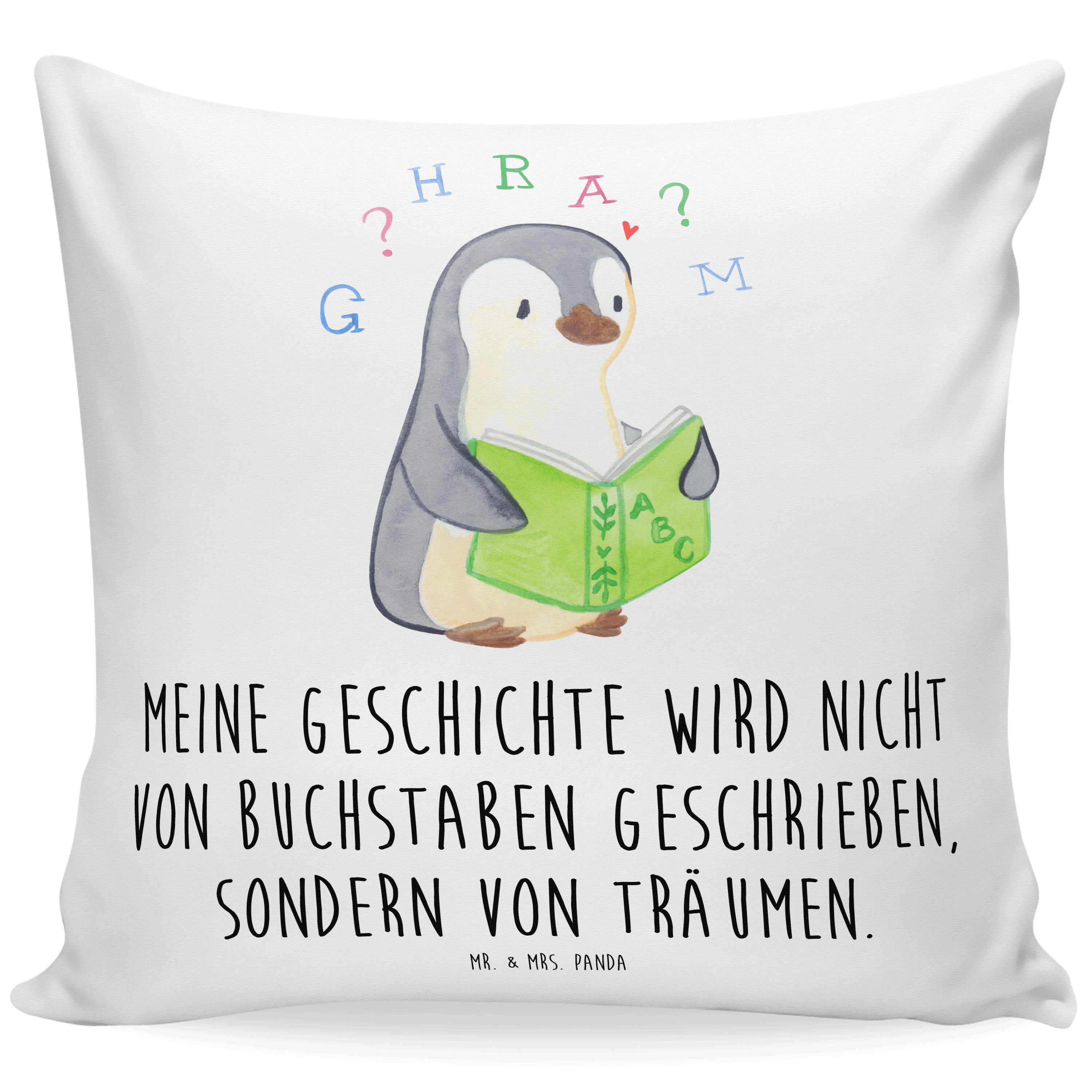 Mr. & Mrs. Panda Dekokissen Pinguin Legasthenie - Weiß - Geschenk, Lese-Rechtschreibstörung, Moti, Zauberhafte Motive