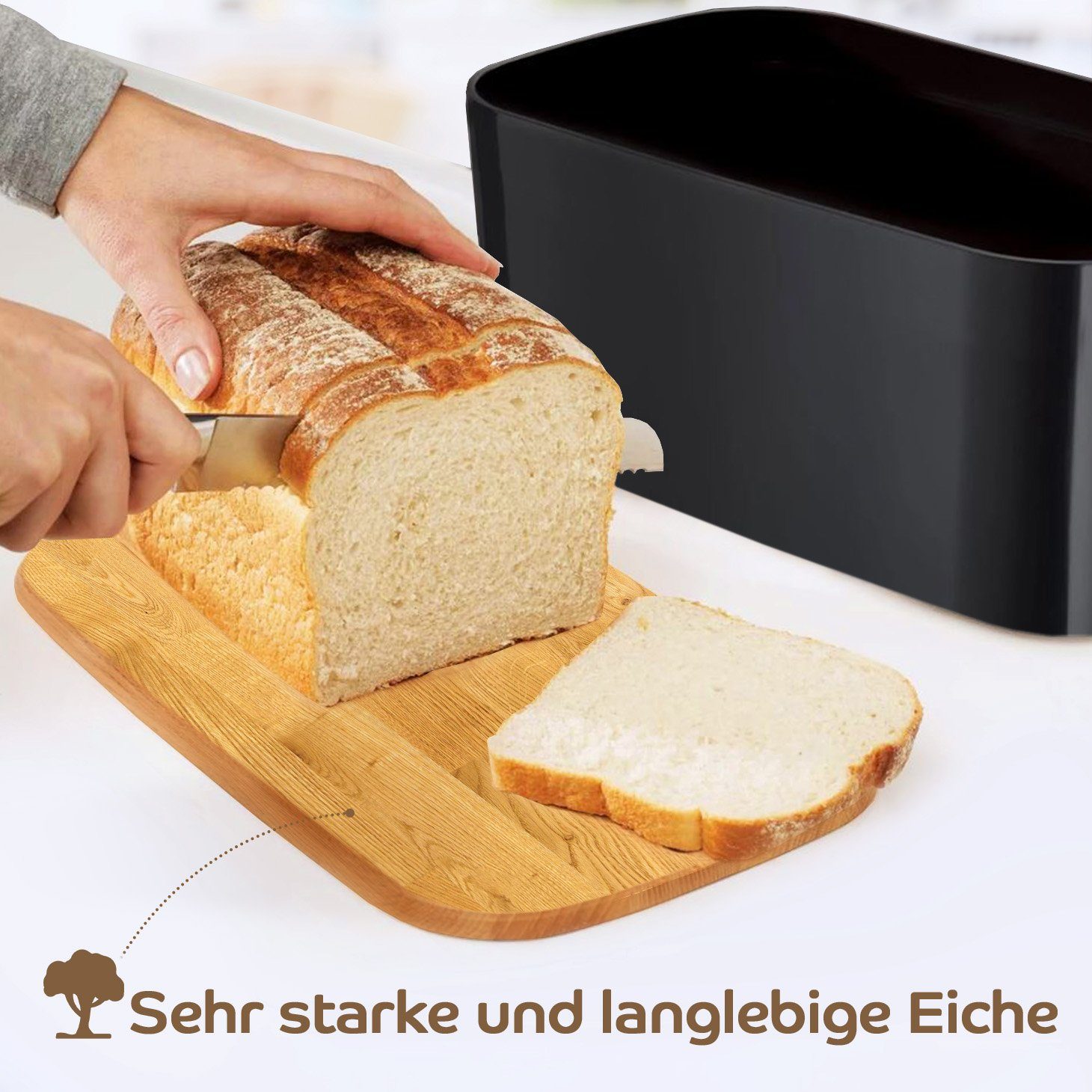 europäische Brotbox, 2in1 aus Produktion Schwarz Groß, KONZEPT Brotkasten Holz Schneidebrett BPA-frei, mit Brotkasten