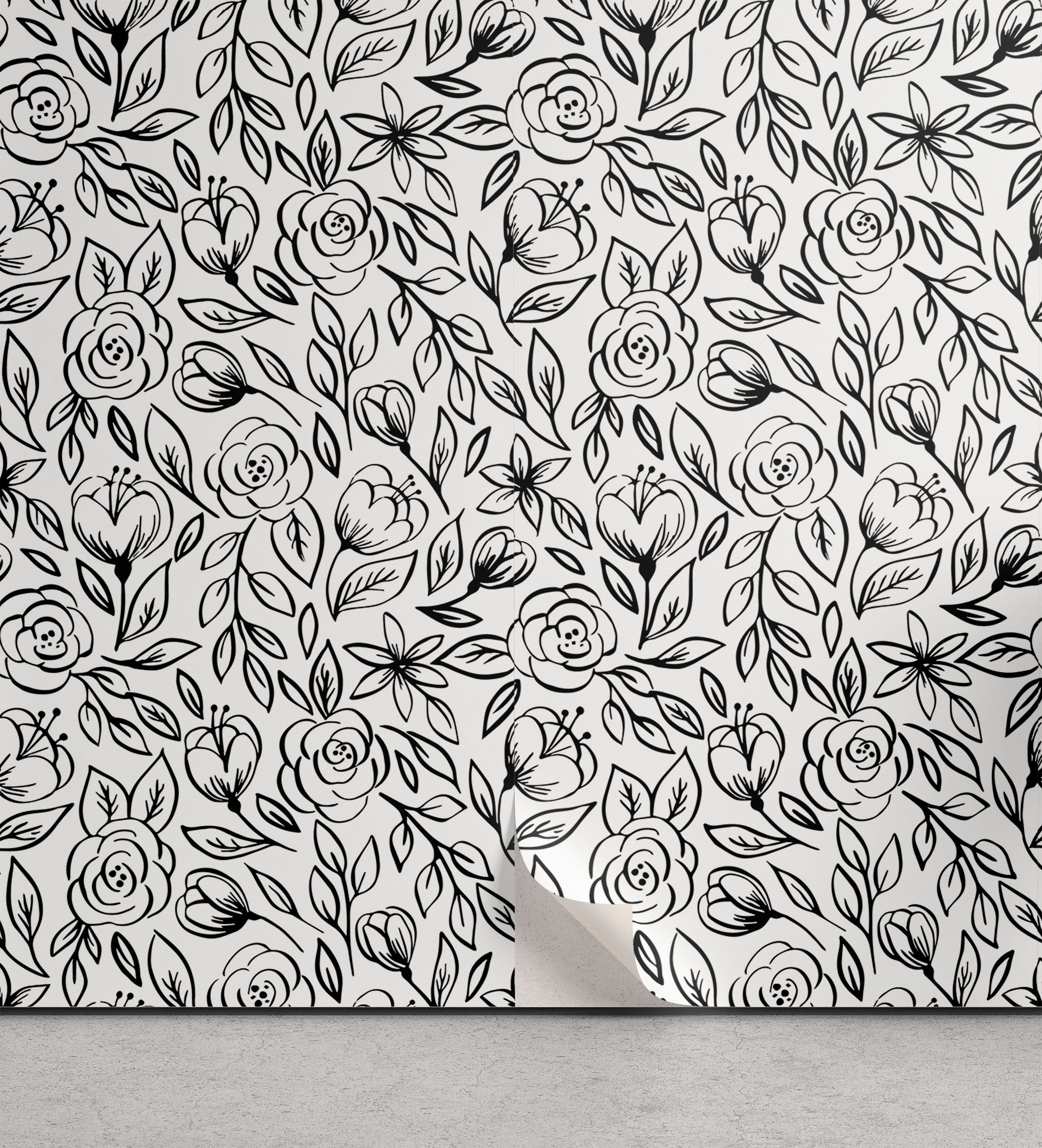 Abakuhaus Vinyltapete selbstklebendes Blumen Küchenakzent, Rose gezeichnete Wohnzimmer Garten Hand