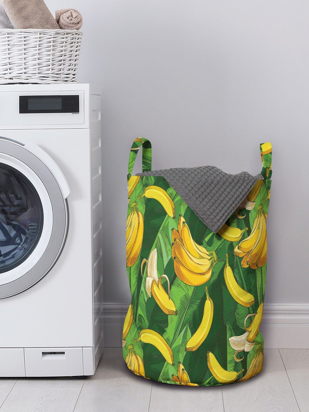 Abakuhaus Exotisch Waschsalons, für Wäschekorb mit Griffen Bananen-Frucht-Palmblätter Wäschesäckchen Kordelzugverschluss