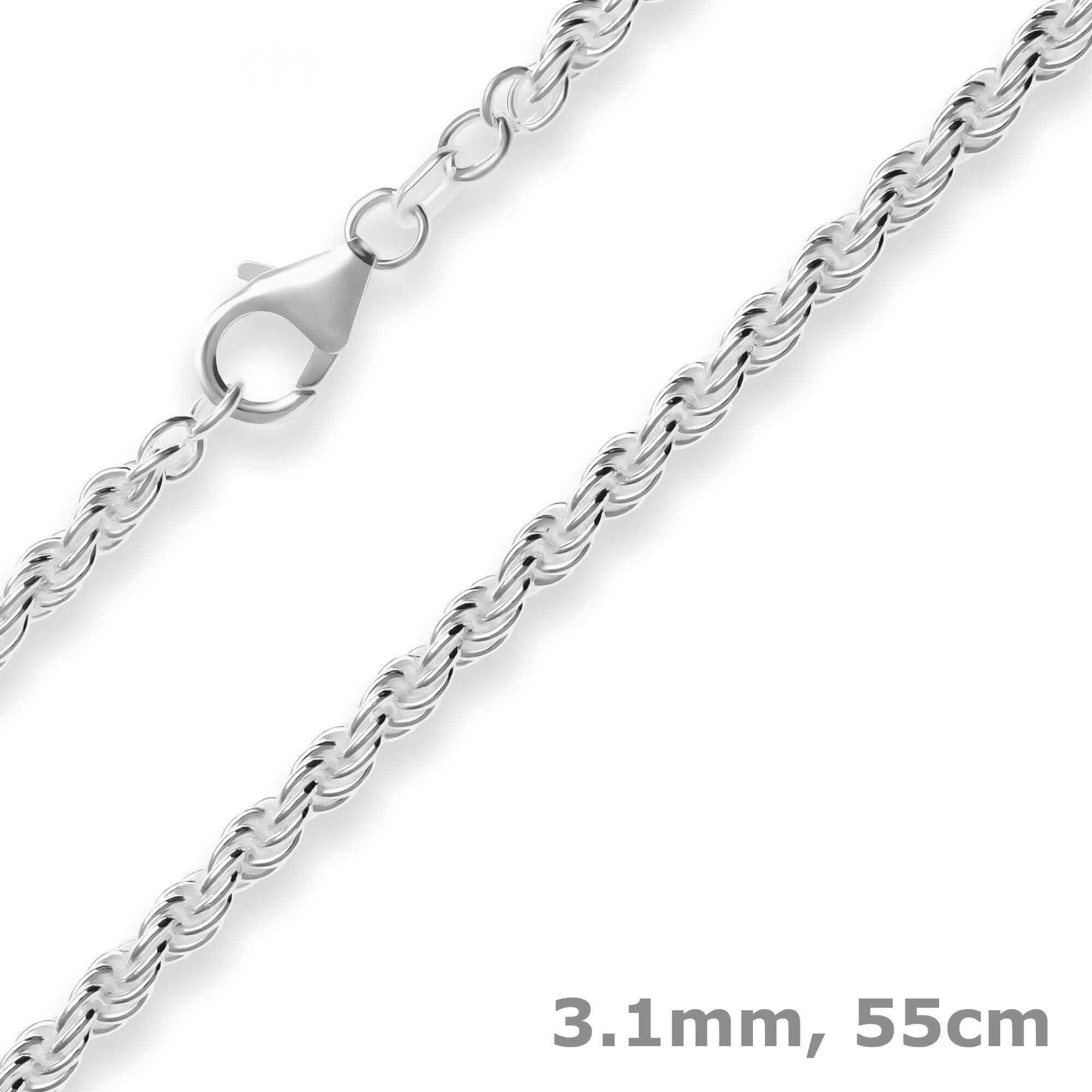 Silberkette 3,1mm Kordelkette massiv aus 925 Silber 55cm
