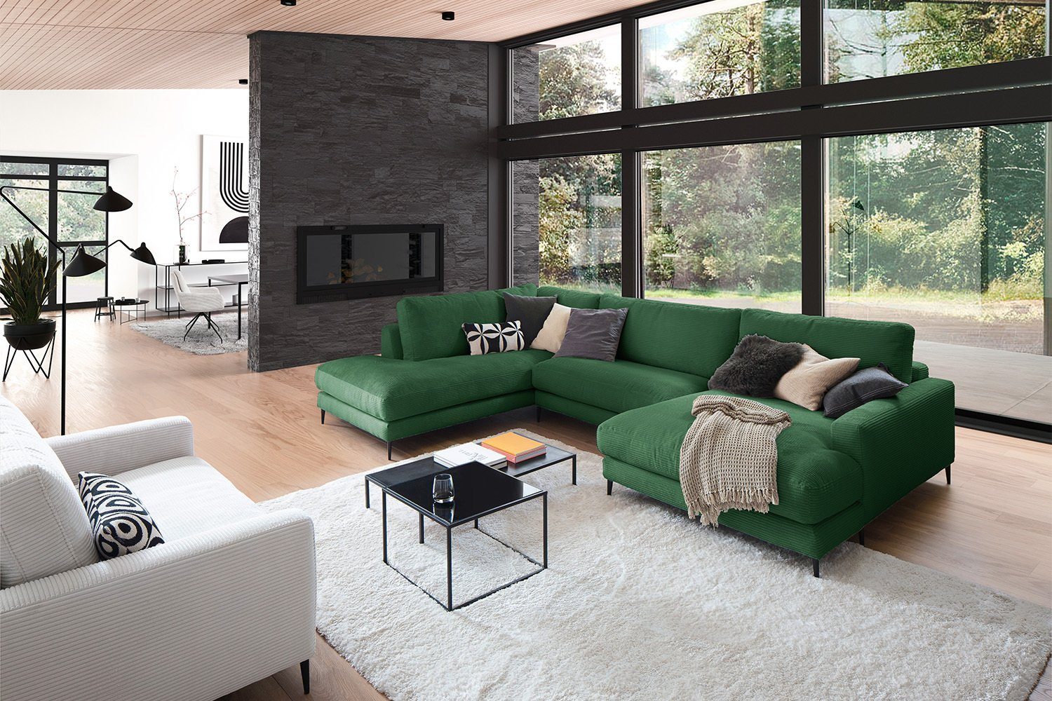 KAWOLA Wohnlandschaft CARA, Sofa UForm Cord, Longchair rechts od