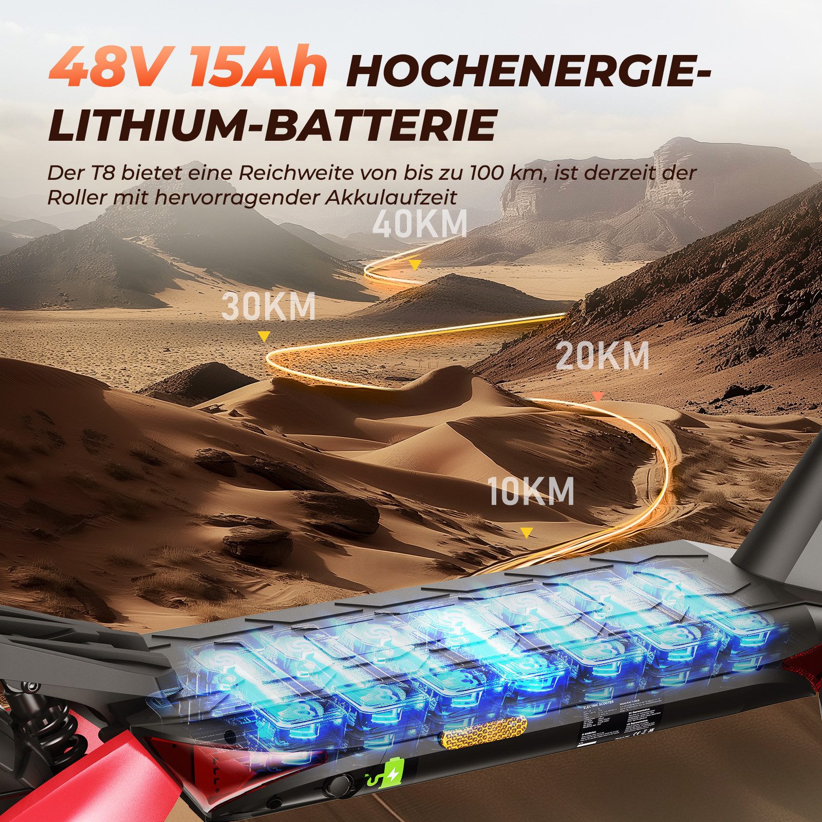 iscooter E-Scooter Elektro-Roller für den Geländeeinsatz 80-100km Reichweite, 500,00 W, 20,00 km/h, (1 tlg), 15Ah,doppelte Stoßdämpfung, klappbar, bis 150 kg belastbar