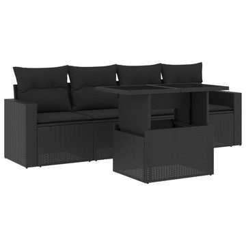 vidaXL Gartenlounge-Set 5-tlg. Garten-Sofagarnitur mit Kissen Schwarz Poly Rattan, (1-tlg)