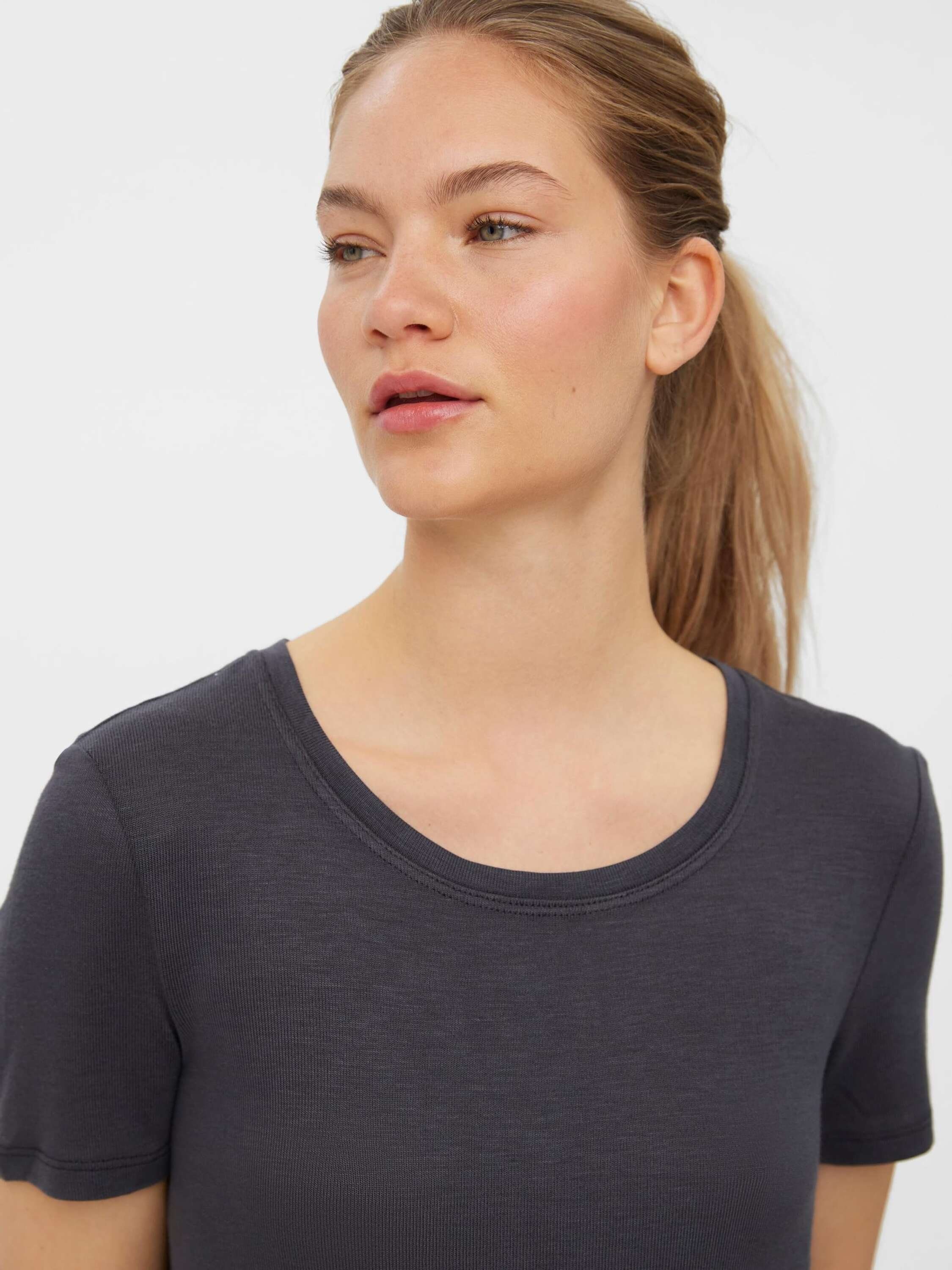 Vero Moda T-Shirt Plain/ohne Melange (1-tlg) Details Grey 10265009 Lowy Dark