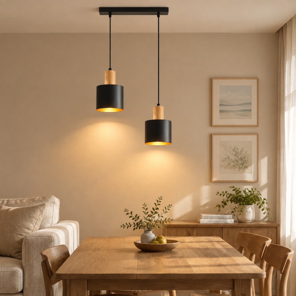 ZMH Pendelleuchte E27, 1/2/3-flammig,höhenverstellbare Hängelampe, ohne Leuchtmittel, Esstischlampe, Esszimmerlampe und Kücheninsel-Lampe