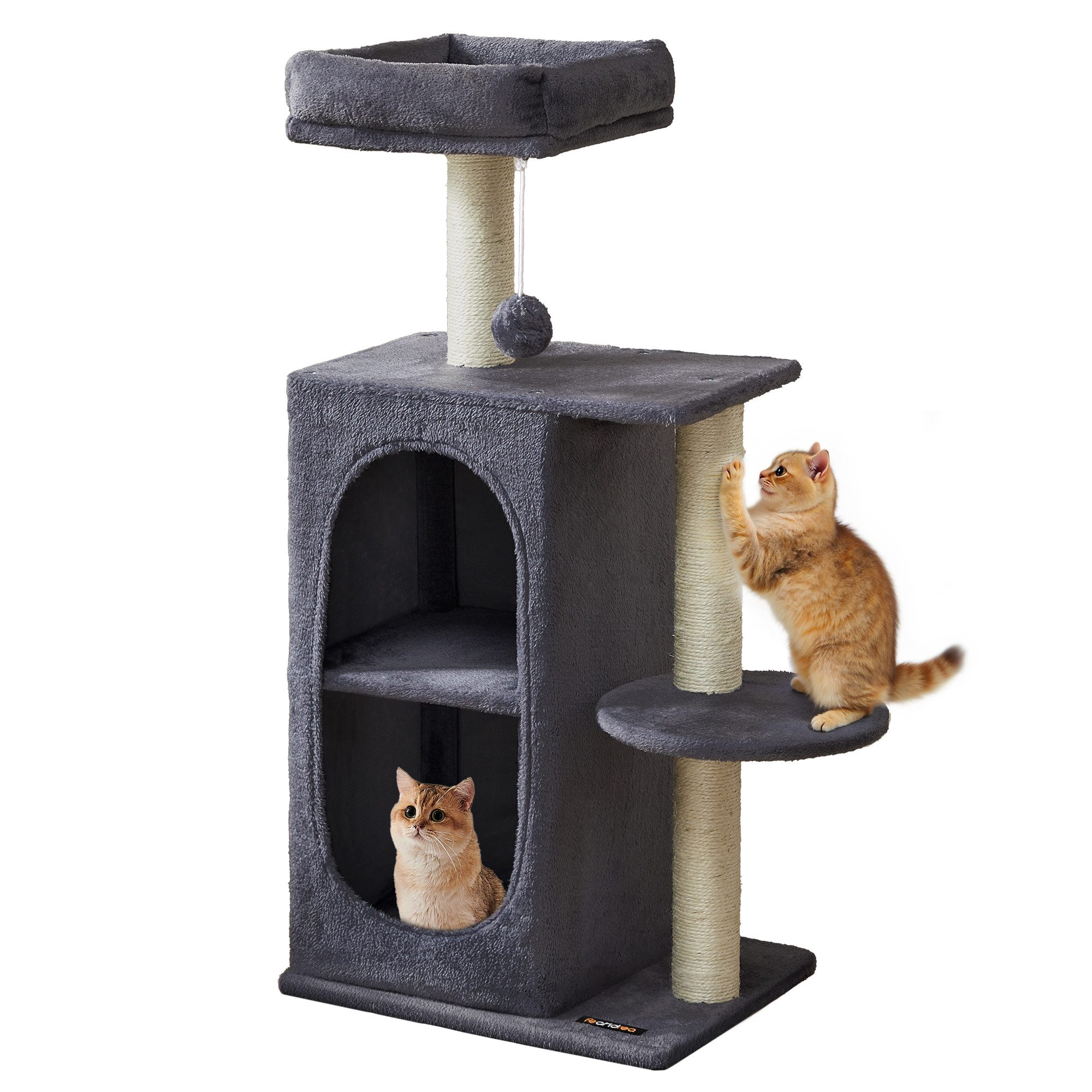 FEANDREA Kratzbaum, Katzenbaum mit 2 Höhlen, Kratzstämme, für Mehrkatzenhaushalte