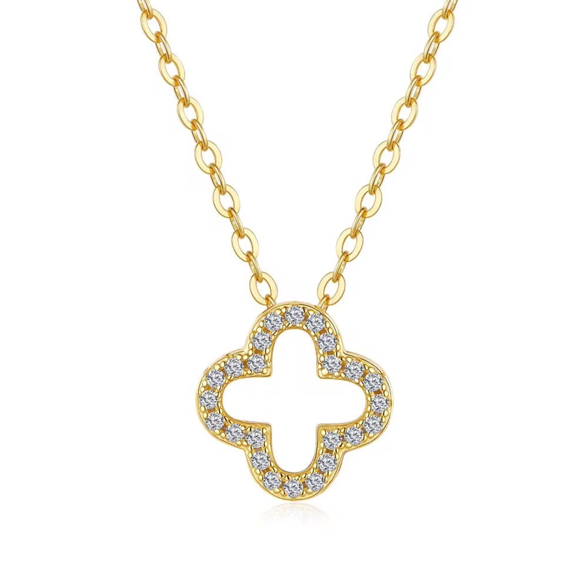 ROUGEMONT Silberkette Moissanit Clover Glücksbringer Halskette -925 Sterling Silber 18K, Echtschmuck mit Echtheitszertifikat