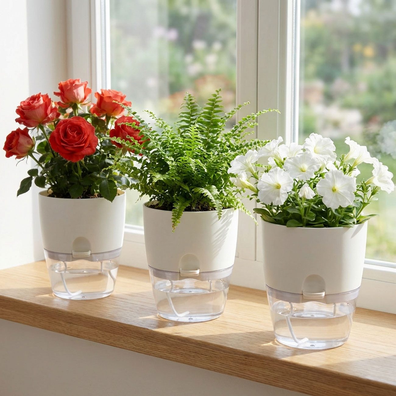 shop'n smile ideoon Blumentopf Blumentopf selbstbewässernd Ø18,5cm Pflanzgefäß mit Docht-System (3 St., 3er-Set & 6er-Set), 10-15 Tage Urlaubsschutz/transparentes Reservoir/ 18,5x15,5 cm