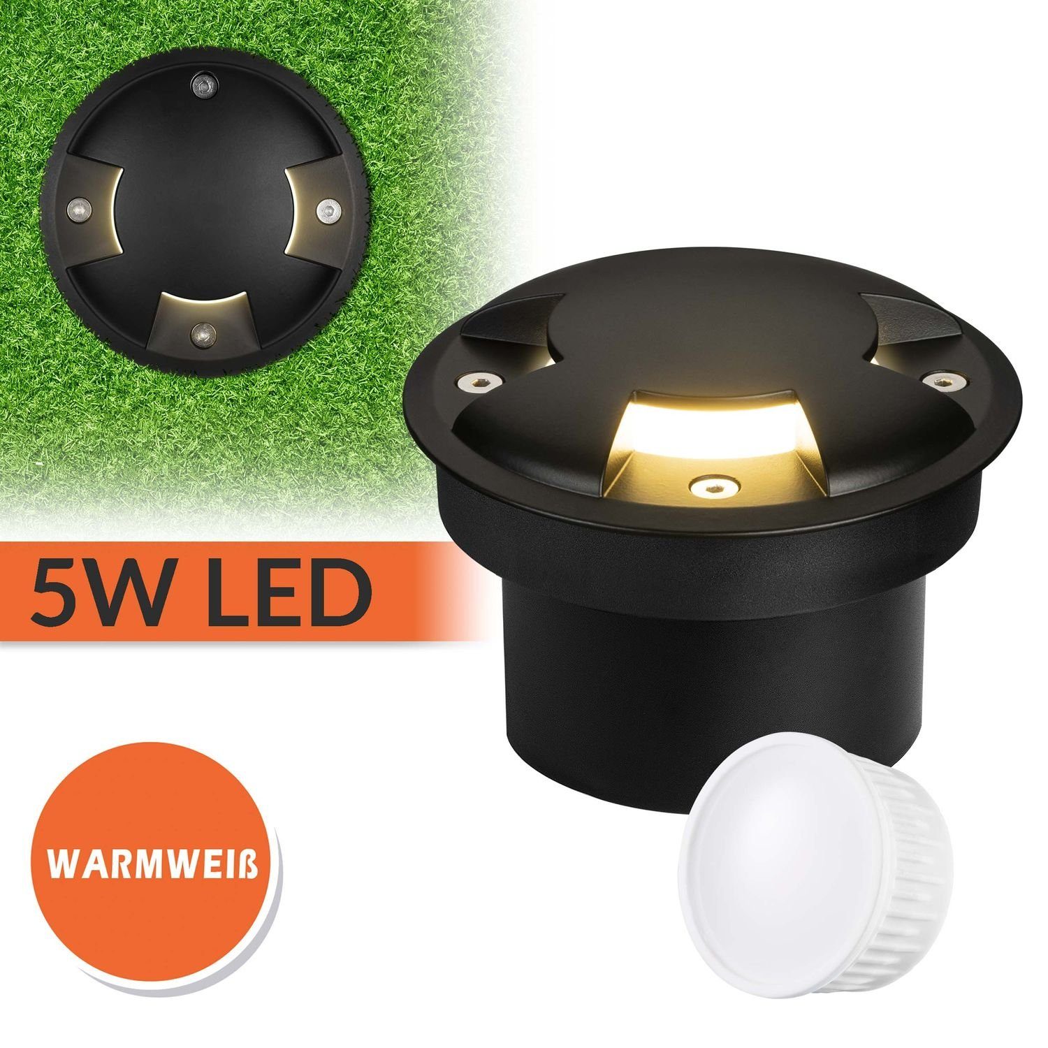 LEDANDO LED Einbaustrahler Flacher 5W LED Bodeneinbaustrahler mit 3 Lichtauslässen - schwarz - wa