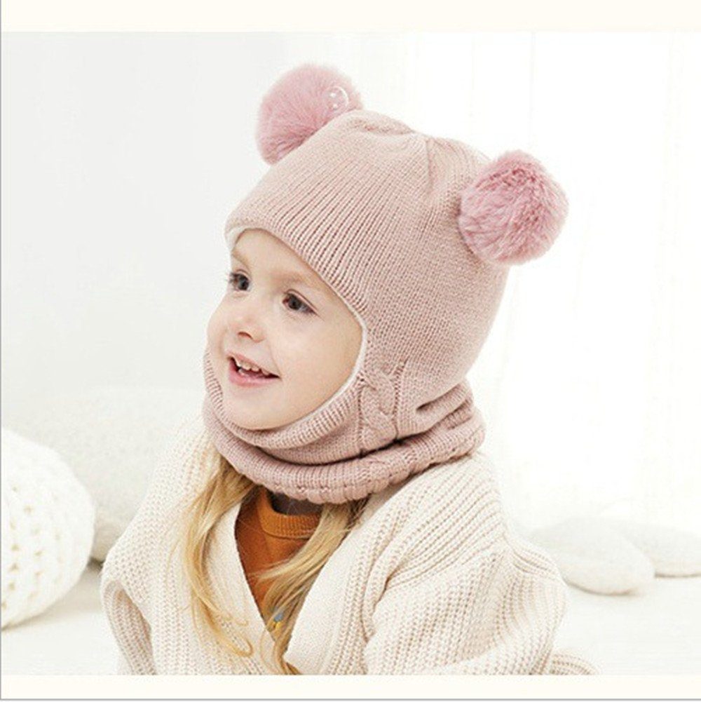 XDeer Strickmütze Kinder Wintermütze Mädchen Jungen Warm Strickmütze, Strickmütze baby Warme Mütze,Schlupfmütze Baby pink