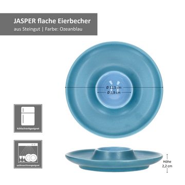 Ritzenhoff & Breker Eierbecher Ritzenhoff 6x Jasper Eierbecher mit Ablage Ozeanblau Steingut Brunch