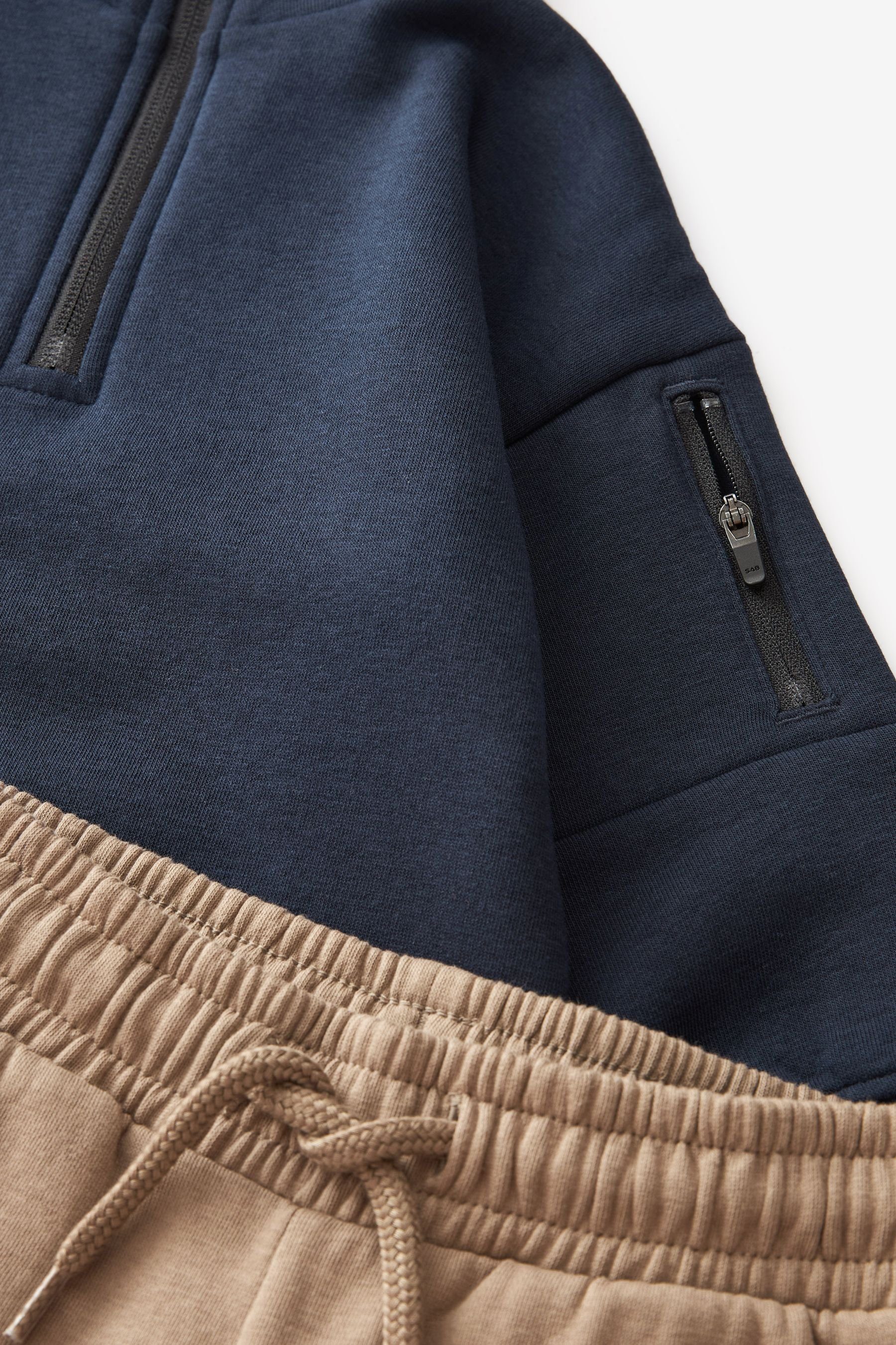 Next Sweatanzug Set: Sweatshirt Blue/ mit (2-tlg) Trichterkragen stone und Jogginghose