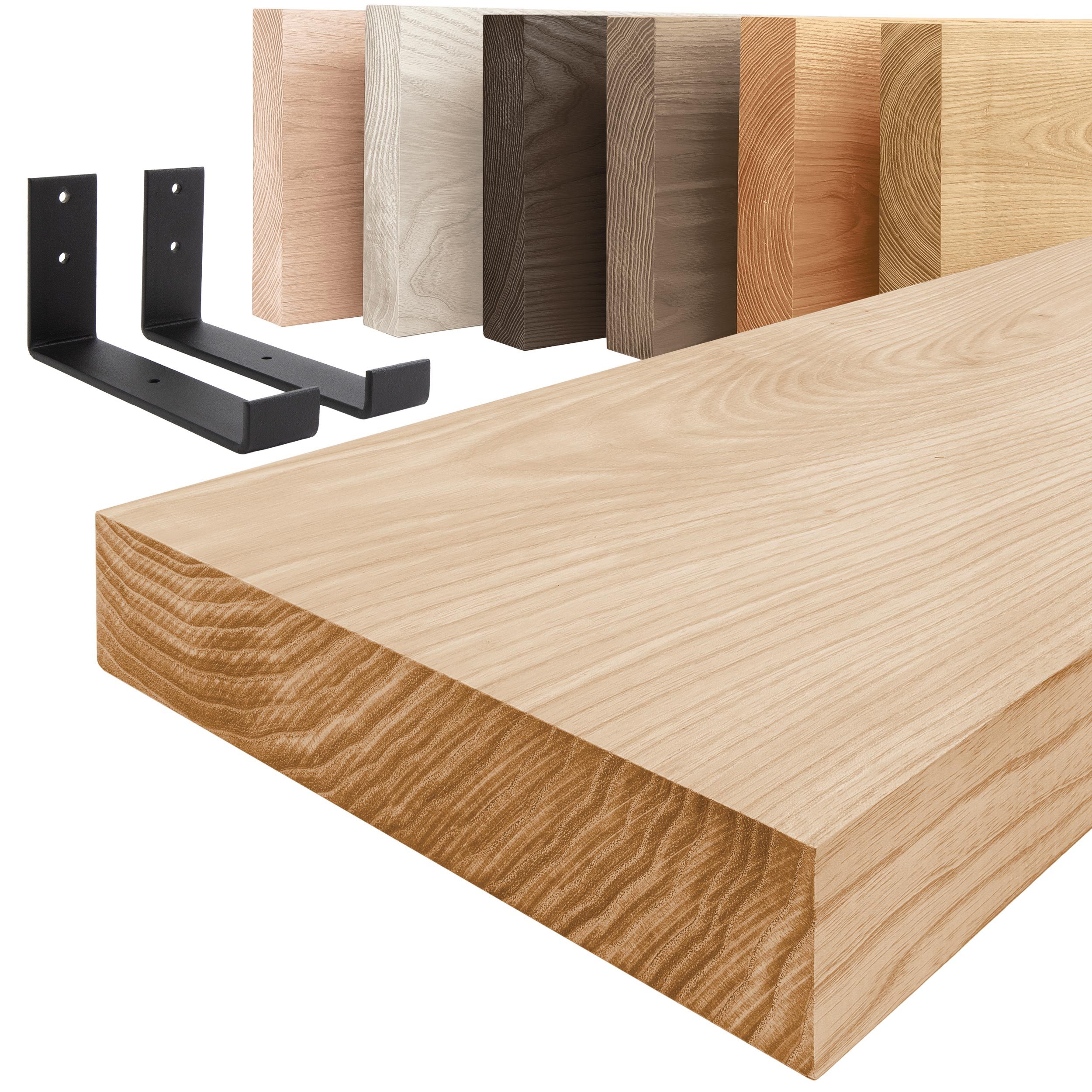 LAMO Manufaktur Wandregal Holz Gerade Regal Farbe: Natur mit schwarzem Indu günstig online kaufen