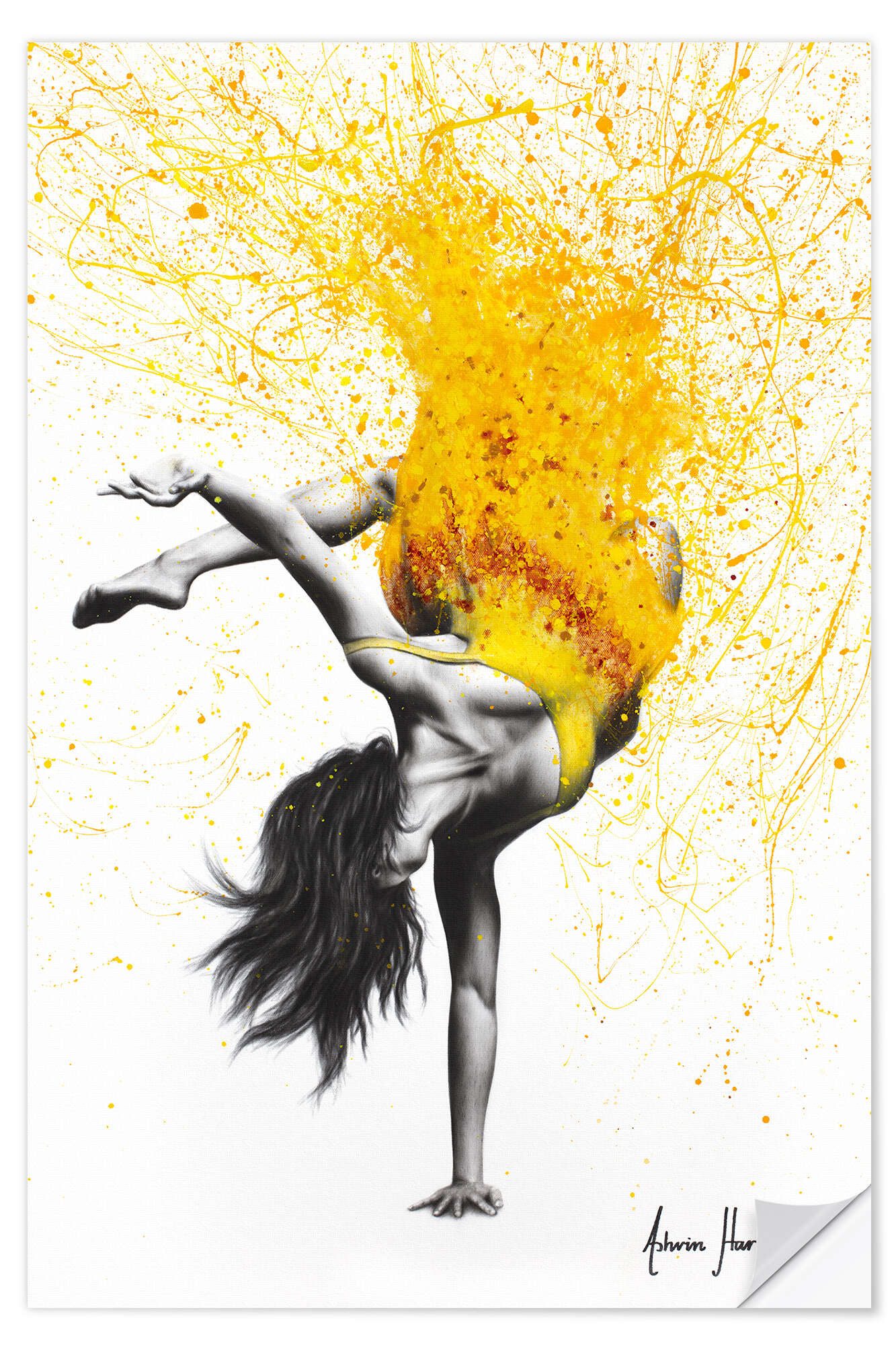 Posterlounge Wandfolie Ashvin Harrison, Break Dance im gelben Kleid, Illustration