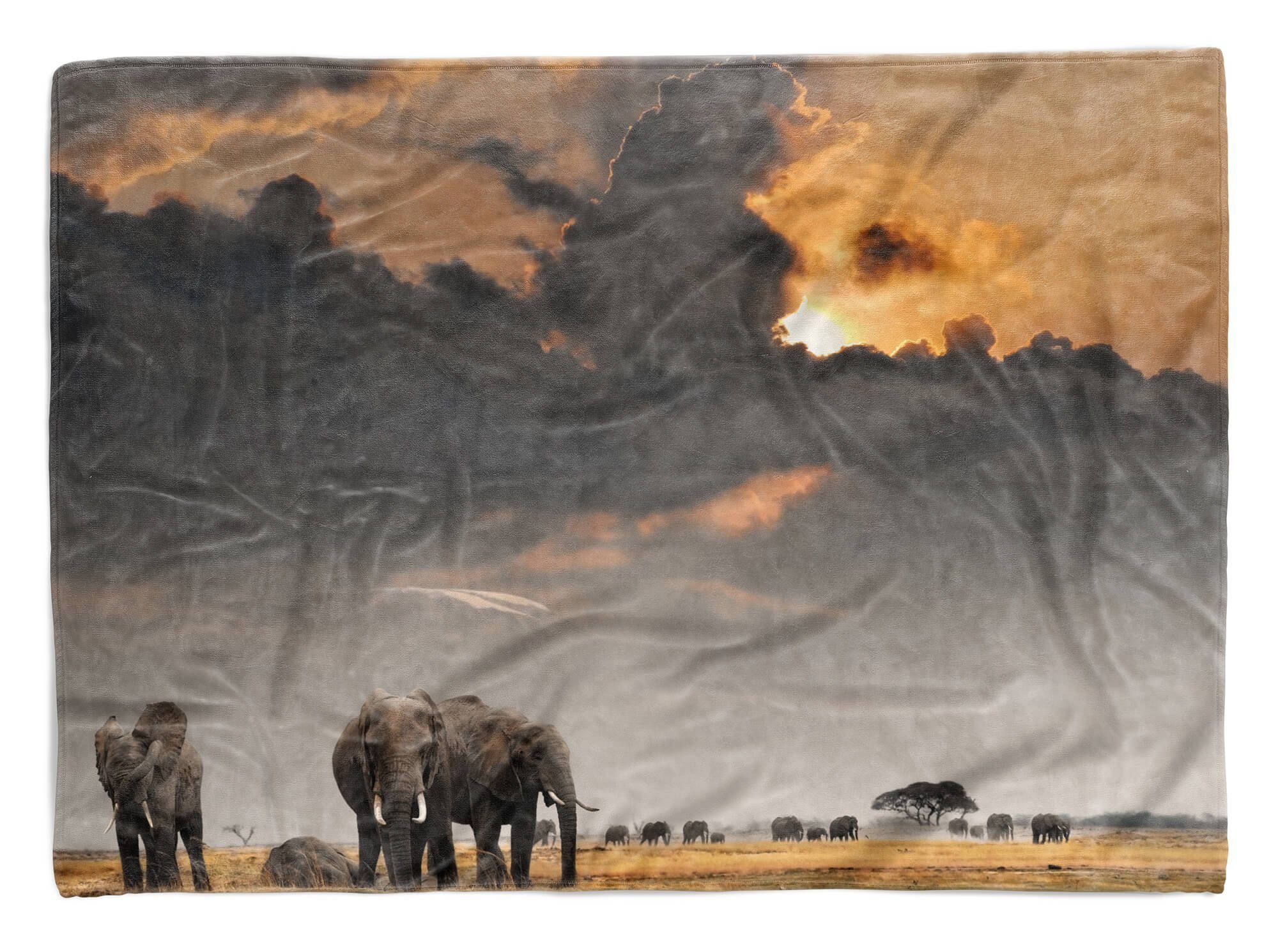 Sinus Art Handtücher Baumwolle-Polyester-Mix Afrika Kuscheldecke Saunatuch N, Tiermotiv Elefanten (1-St), Handtuch Strandhandtuch mit Handtuch