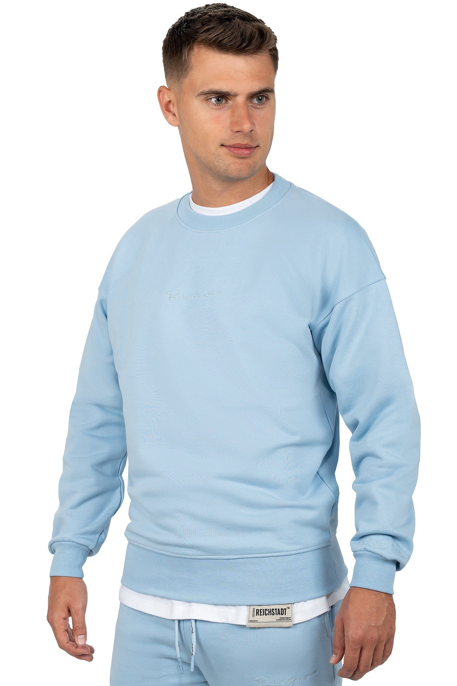 Reichstadt Sweatshirt Casual Basic Details Pullover 23RS037 Hellblau (1-tlg) mit Eleganten