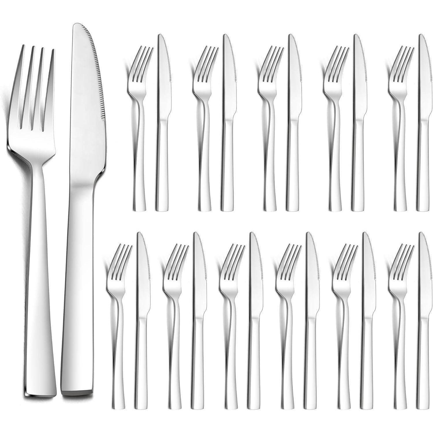 LuxusKollektion Steakbesteck Steakbesteck 12 Tafelmesser Tafelgabeln 24 Quadratischer Griff