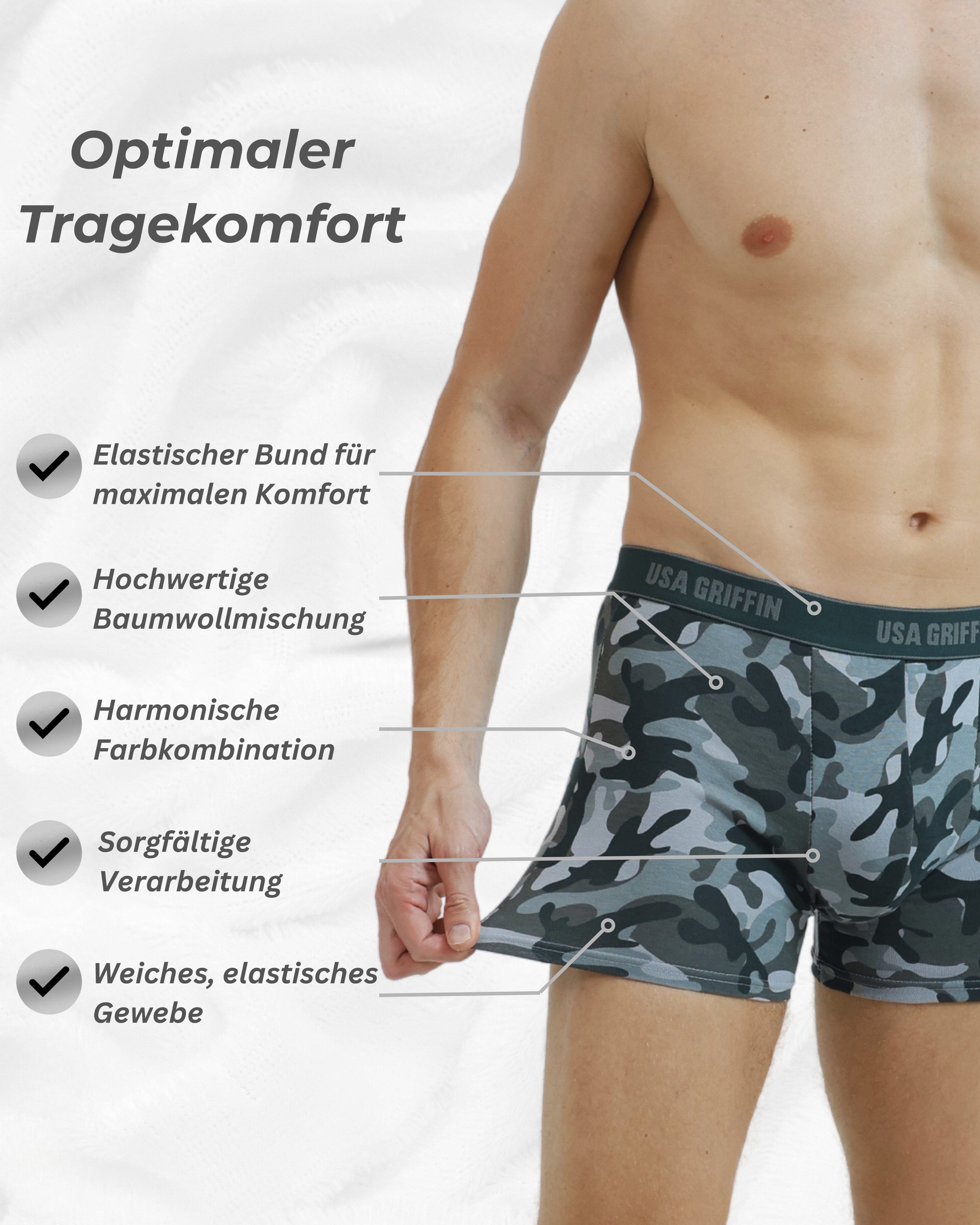 USA Griffin Boxershorts Herren Unterhosen (SET, 3er Pack) Stretchmaterial