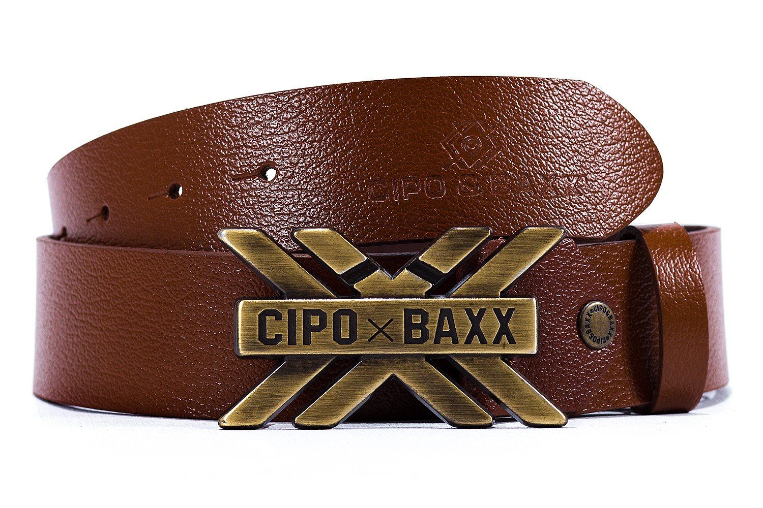 Cipo & Baxx Ledergürtel Eleganter Gürtel BA-CG147 mit einer Schnalle aus gebürsteten Metall taba