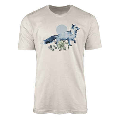 Sinus Art T-Shirt Herren Shirt 100% gekämmte Bio-Baumwolle T-Shirt Aquarell Fuchs Blumen Mond Motiv Nachhaltig Ökomod (1-tlg)