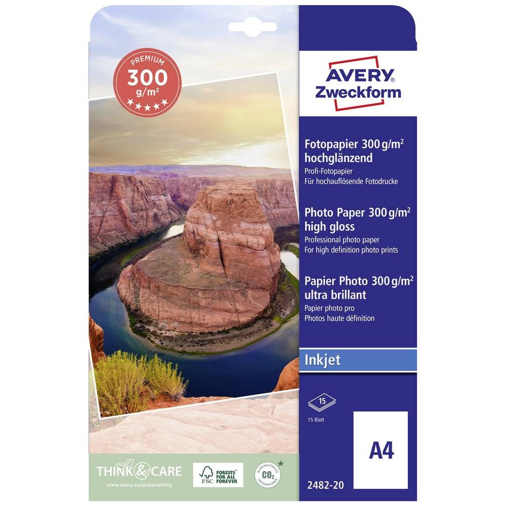 Avery Zweckform Fotopapier Avery Zweckform Premium Inkjet Fotopapier, A4, Hochglänzend