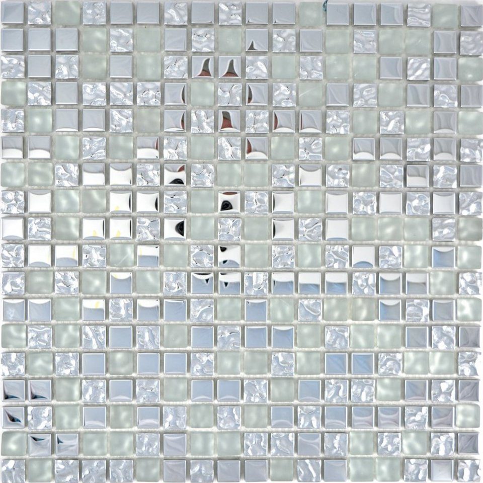 Mosani Mosaikfliesen Mosaikfliese Glasmosaik electroplated Silber Glas matt gefrostet