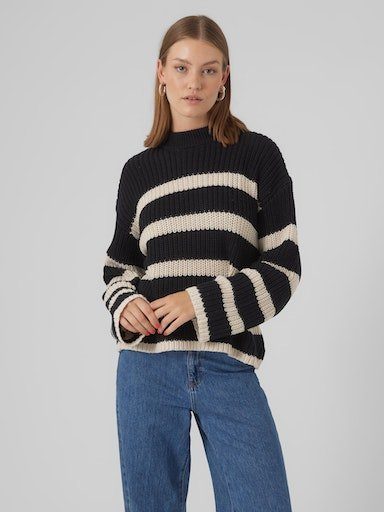 Vero Moda Strickpullover Black Stripes:BIRCH LS PULLOVER NOOS VMHILDA GA HIGHNECK