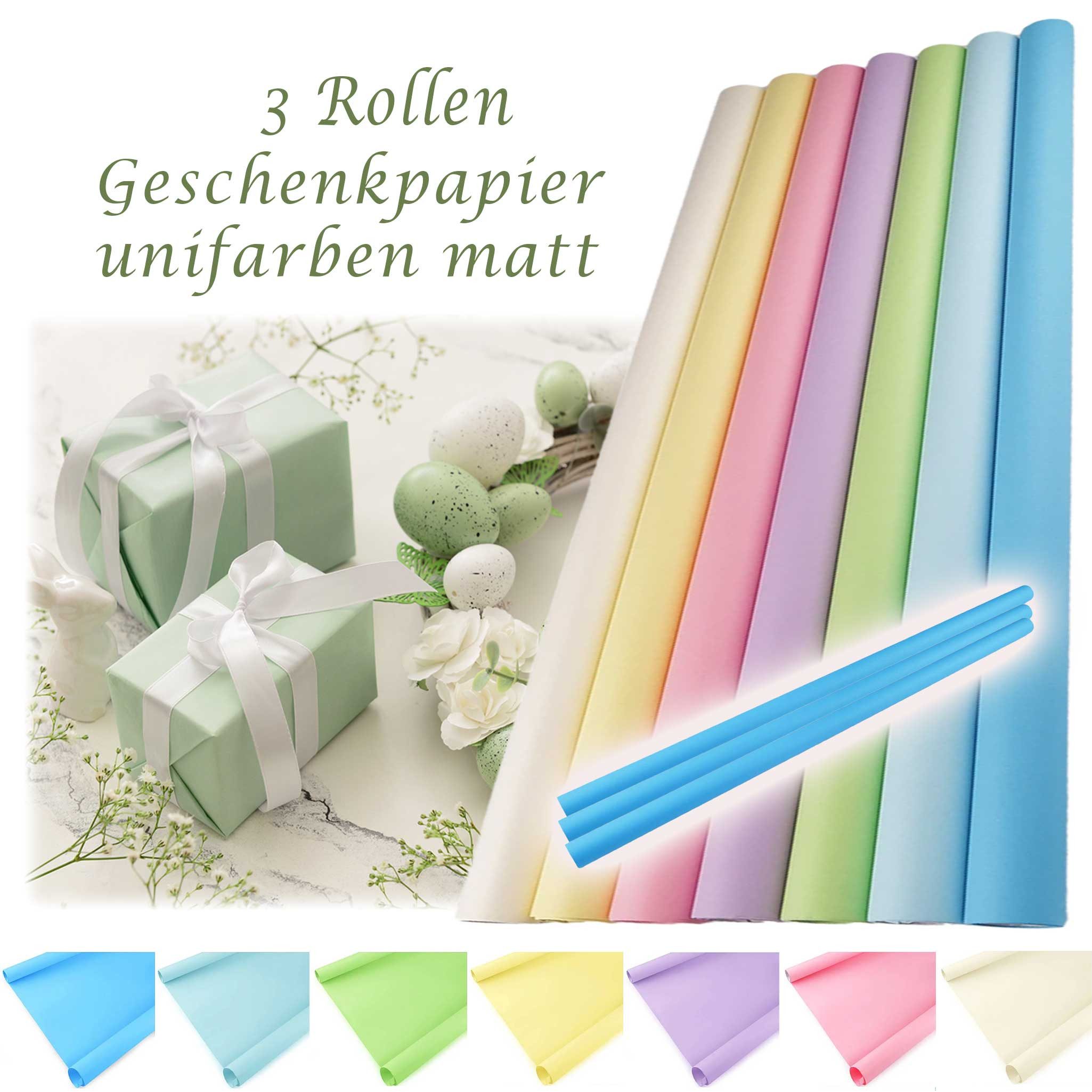 maDDma Geschenkpapier Geschenkpapier uni matt 3 Rollen Dekopapier Verpackungspapier, babyblau