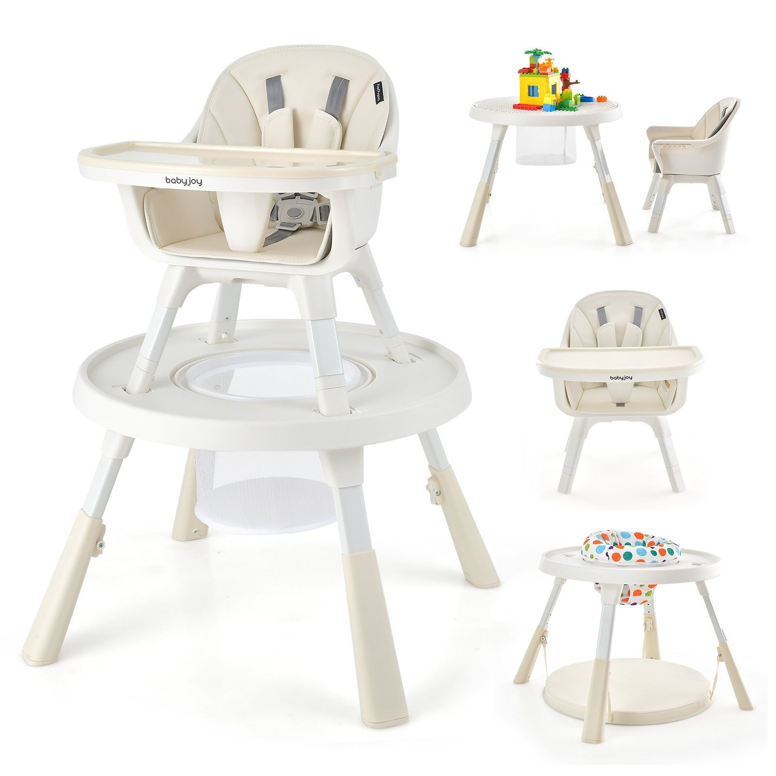 COSTWAY Hochstuhl Kindersitzgruppe, mit Sicherheitsgurt und Stauraum Gelb | Stühle