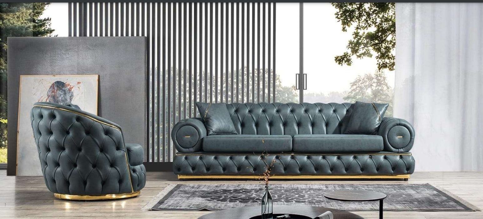 JVmoebel Wohnzimmer-Set, Sofagarnitur 3+1 Sitzer Sofa Sofas Leder Sessel Luxus Chesterfield