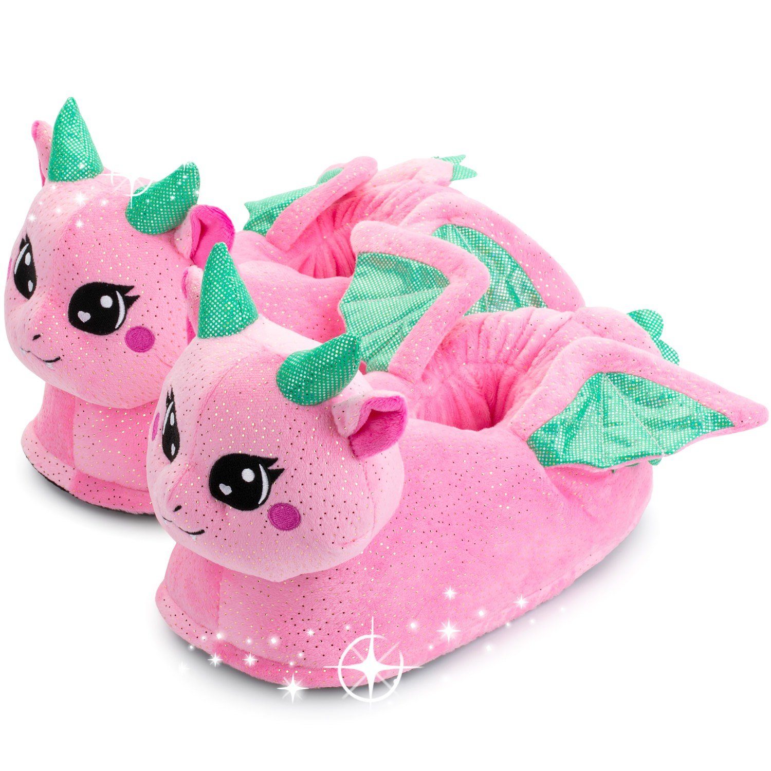 Corimori Süße Drachen Pantoffeln im Anime Kawaii-Look Plüsch Hausschuhe (Packung) weiche, warme Pantoffeln, EU Einheitsgröße 34-44, Glimmer der Drache