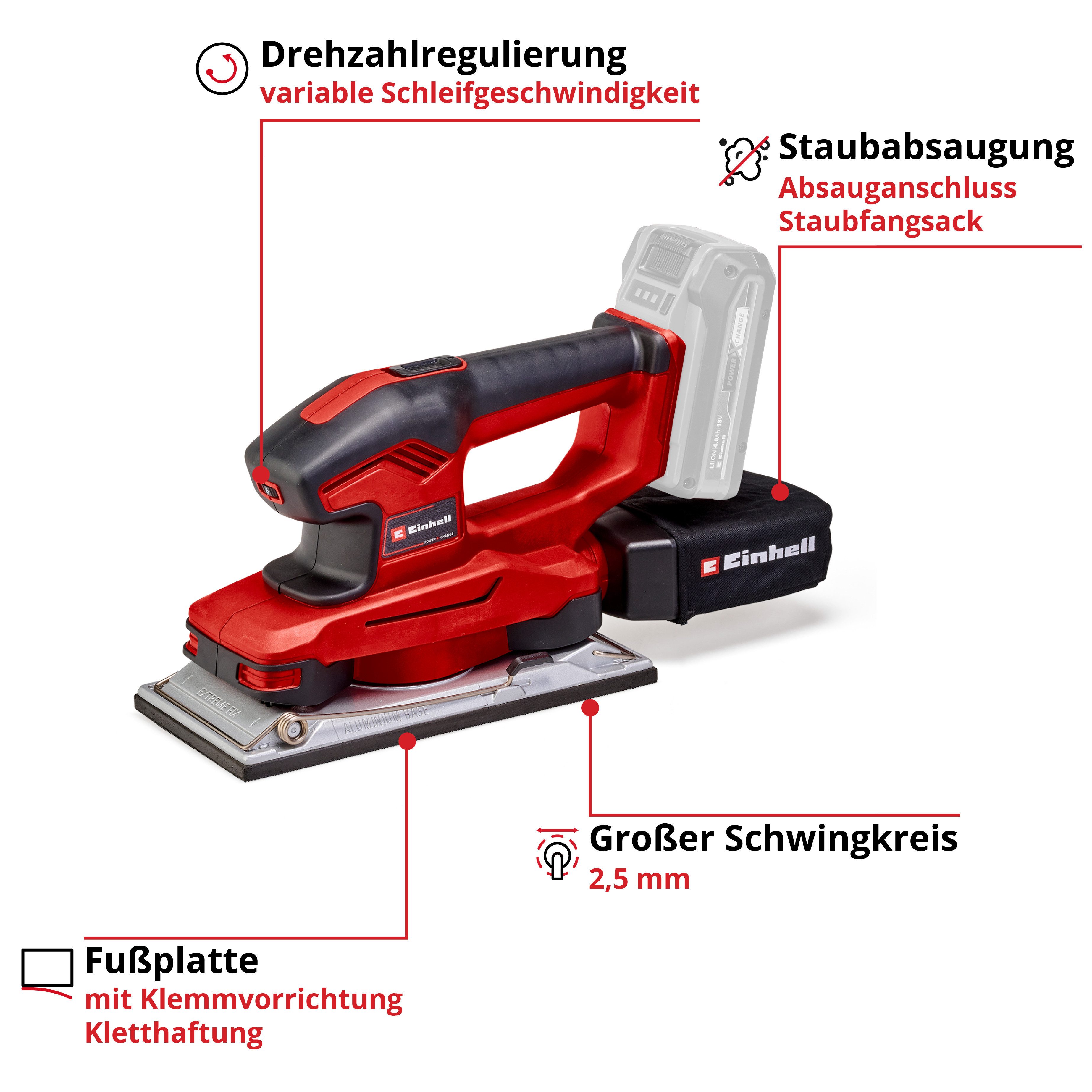 Einhell Schwingschleifer TE-OS 18/230 Li Solo, Akku, 22000 U/min, (2 tlg), ohne Akku und Ladegerät