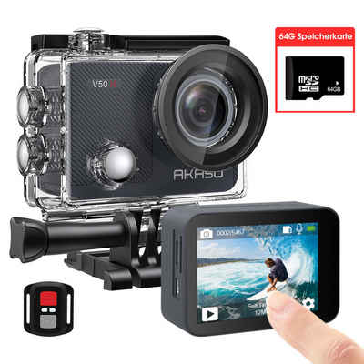 Akaso V50X Sportkamera, 4K30FPS 20 Megapixel, WiFi Unterwasser 40M, Action Cam (IEEE 802, El5 Anti-Shake mit wasserdichtem Gehäuse und 64G Speicherkarte, V50X)