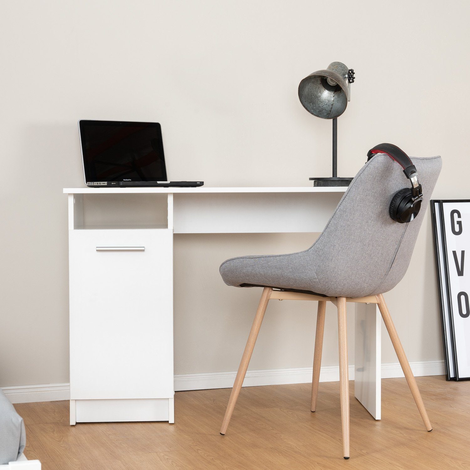 Homestyle4u Schreibtisch platzsparend mit Regal Computertisch Bürotisch natur weiß 50x100 Holz