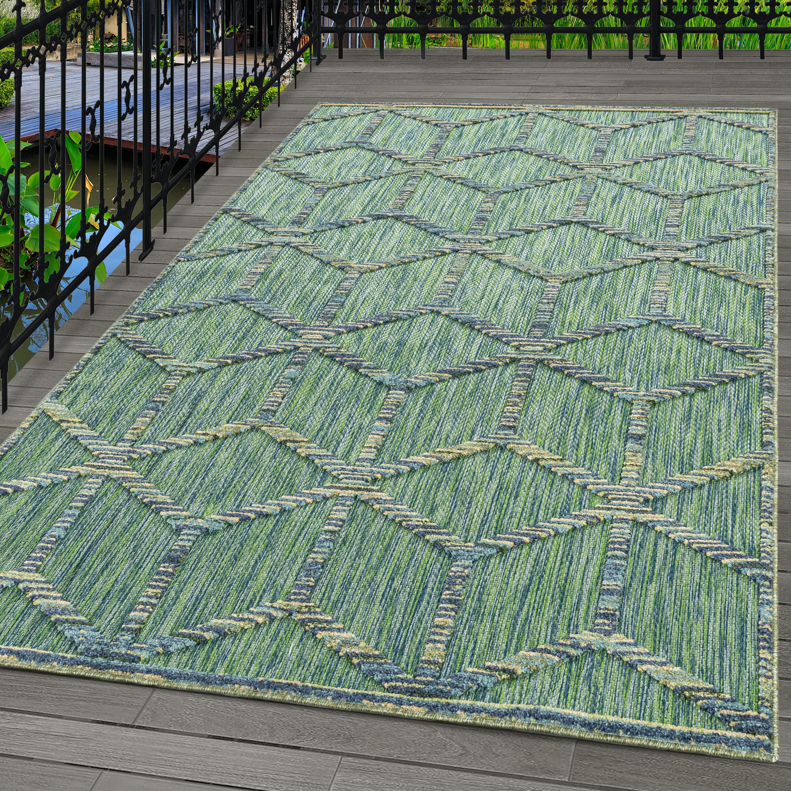 Carpettex Outdoorteppich Skandinavisches Design, Läufer, Höhe: 10 mm, Outdoor Teppich Grün Skandinavisch Design für Küchen Balkon Terrasse